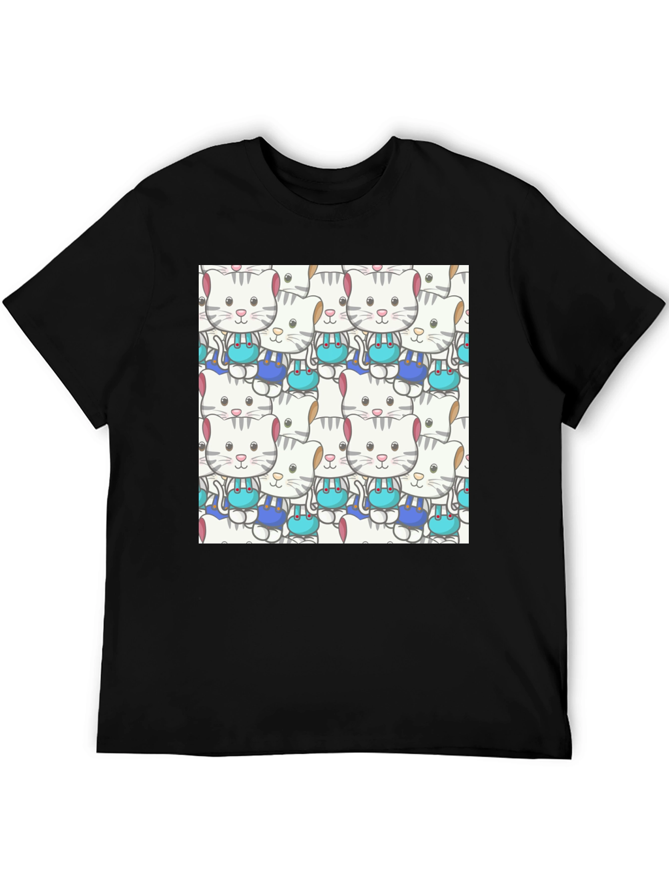 Cute Cats Pattern Black T-Shirt
