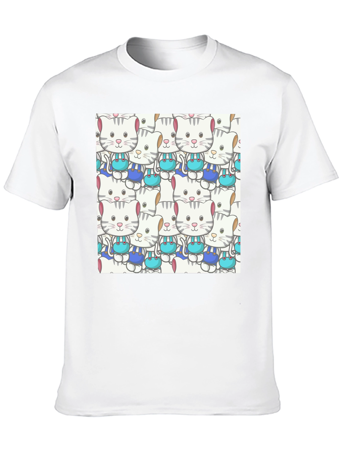 Cute Cats Pattern Black T-Shirt