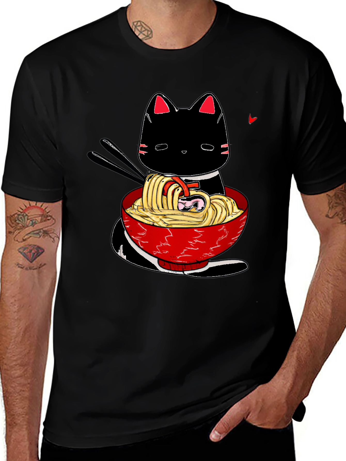 Ramen Cat Black T-Shirt - Anime Style