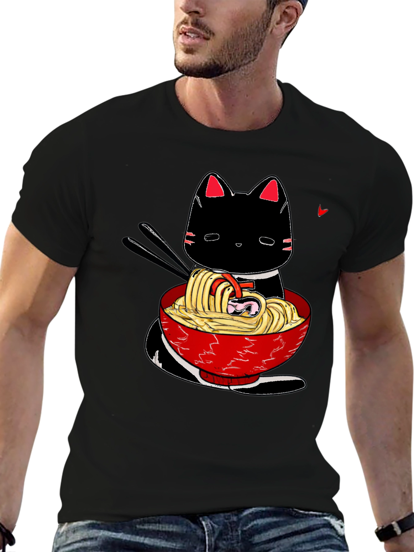 Ramen Cat Black T-Shirt - Anime Style