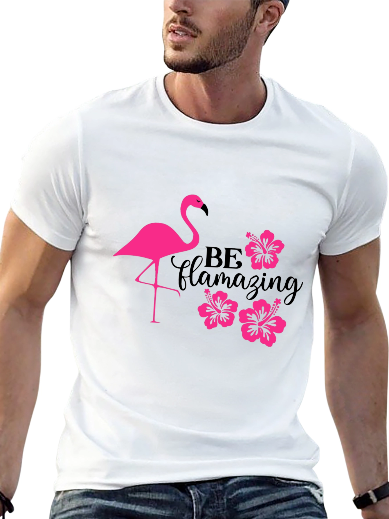 Flamingo Hibiscus T-Shirt - Be Flamazing Black Tee