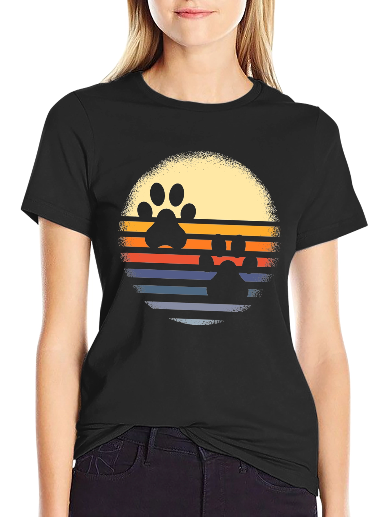 Retro Paw Print Sunset T-Shirt