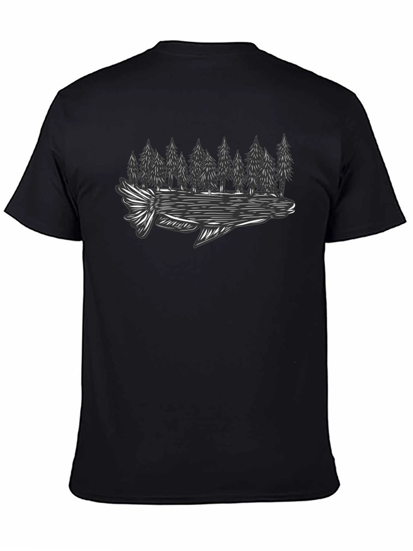 Black T-Shirt with Fish and Forest Graphic