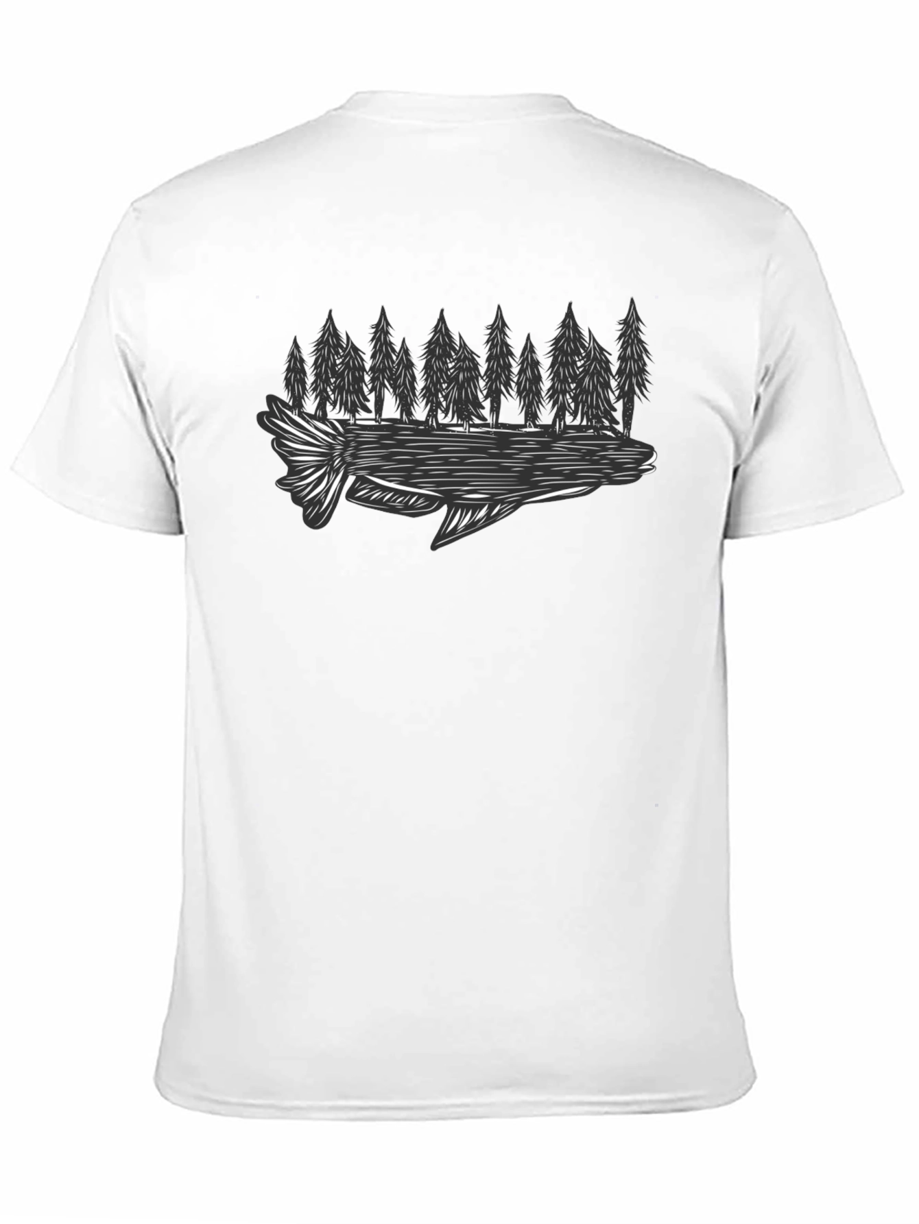 Black T-Shirt with Fish and Forest Graphic