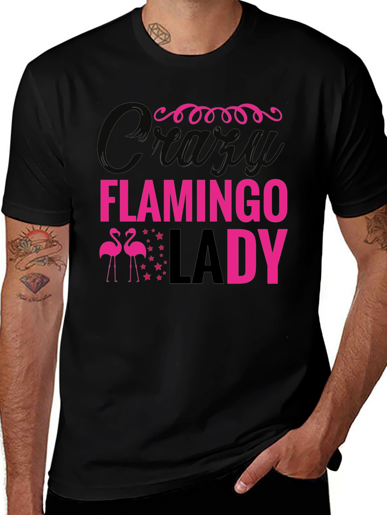 Crazy Flamingo Lady Graphic T-Shirt