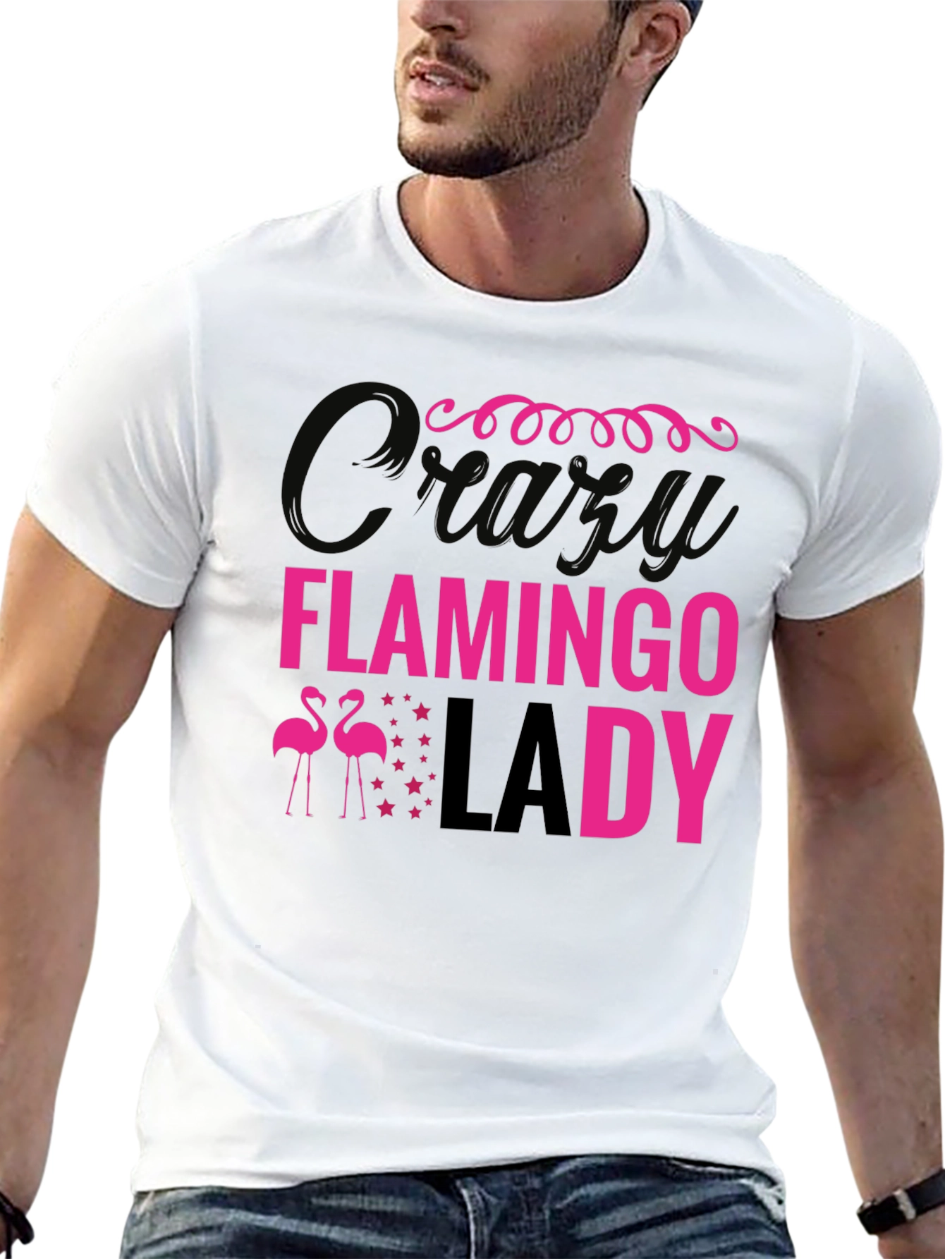 Crazy Flamingo Lady Graphic T-Shirt