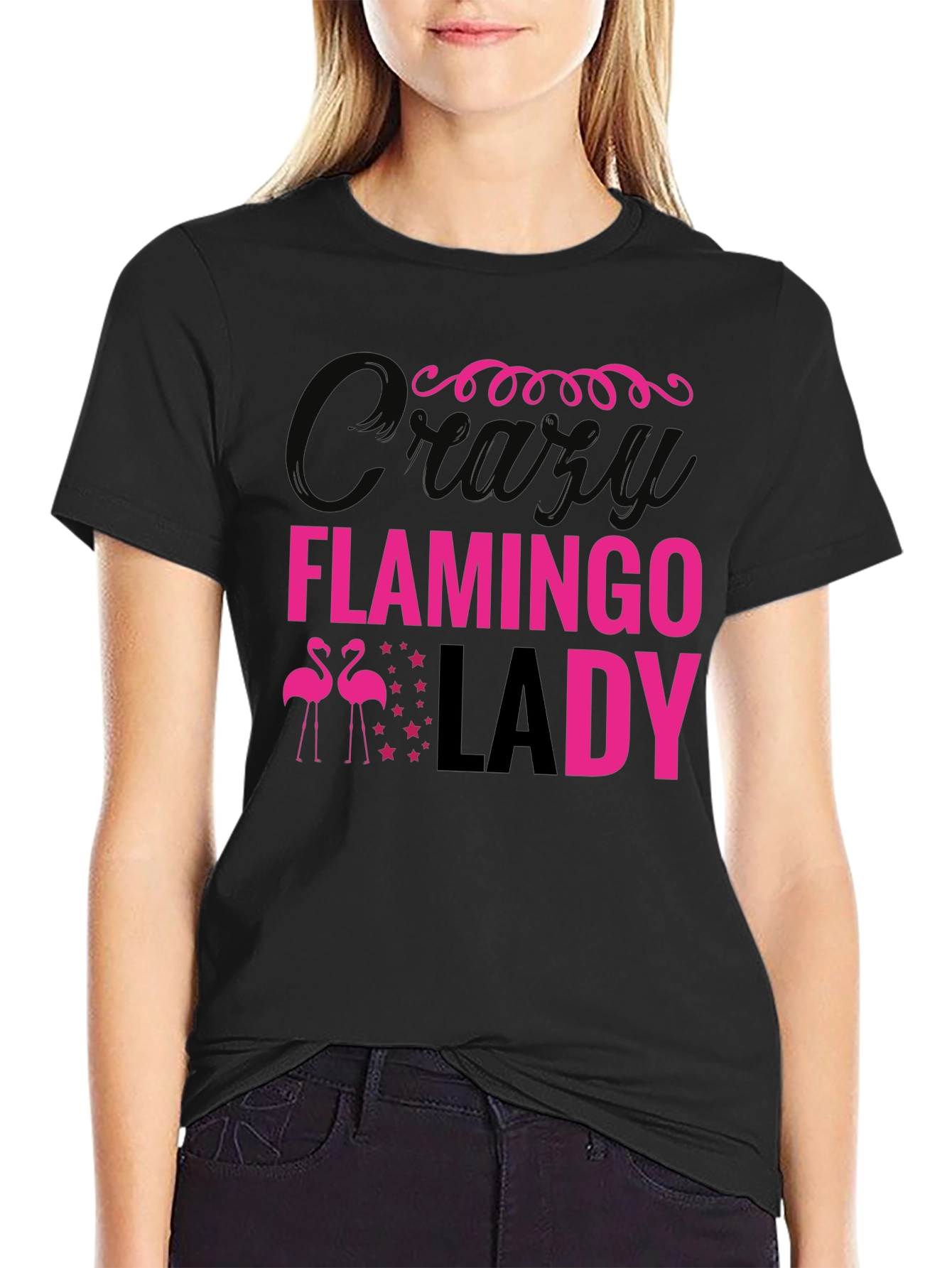 Crazy Flamingo Lady Graphic T-Shirt