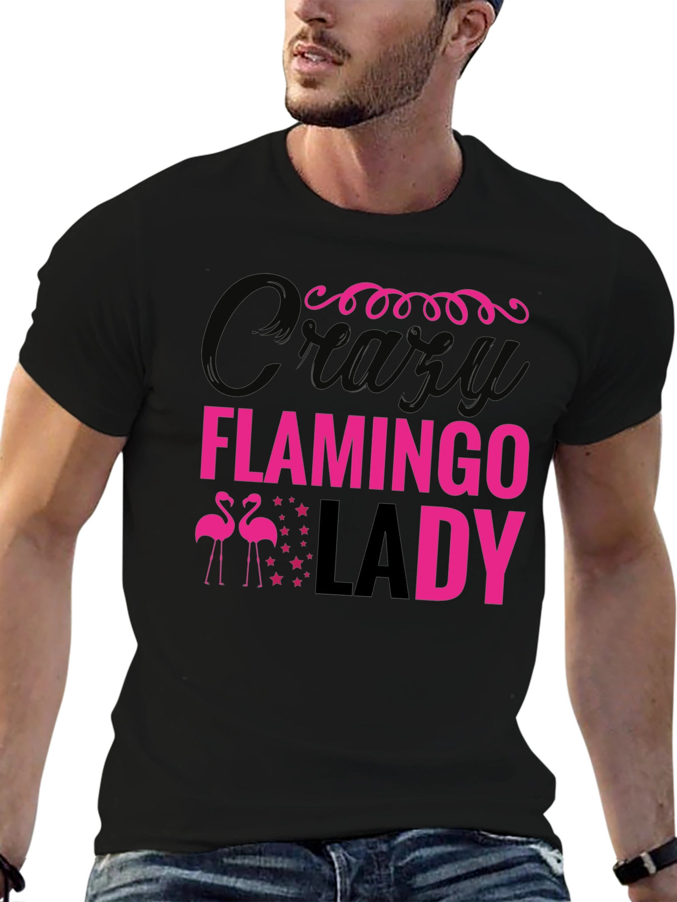 Crazy Flamingo Lady Graphic T-Shirt