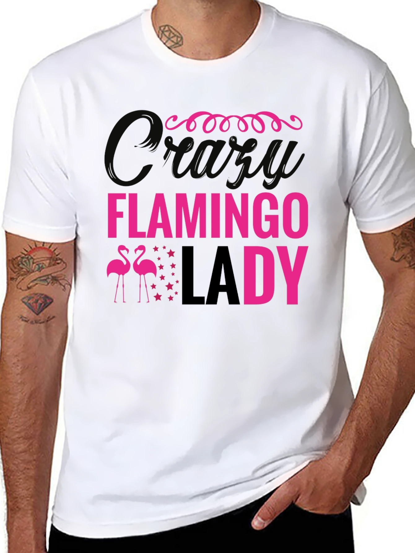 Crazy Flamingo Lady Graphic T-Shirt