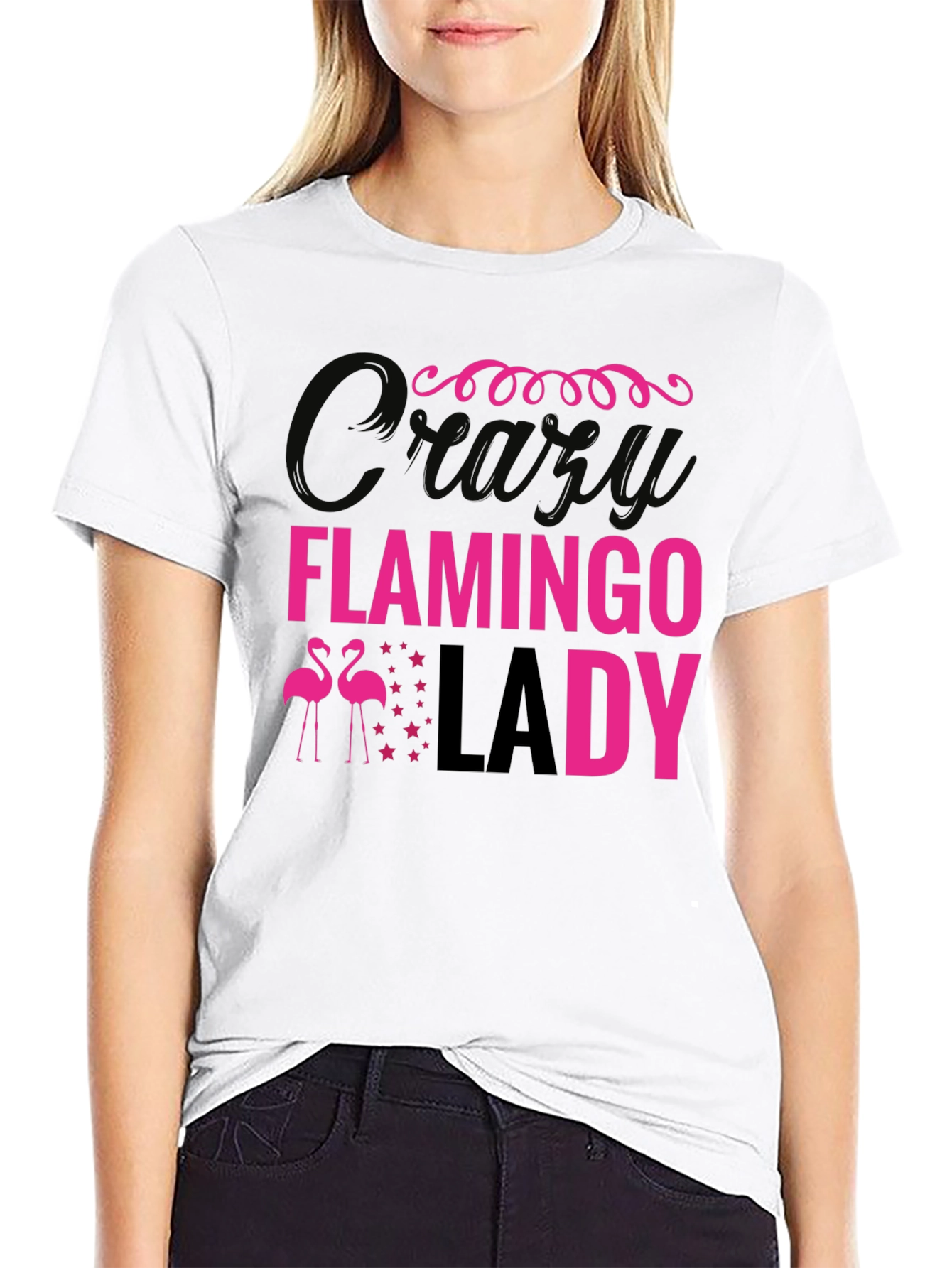 Crazy Flamingo Lady Graphic T-Shirt