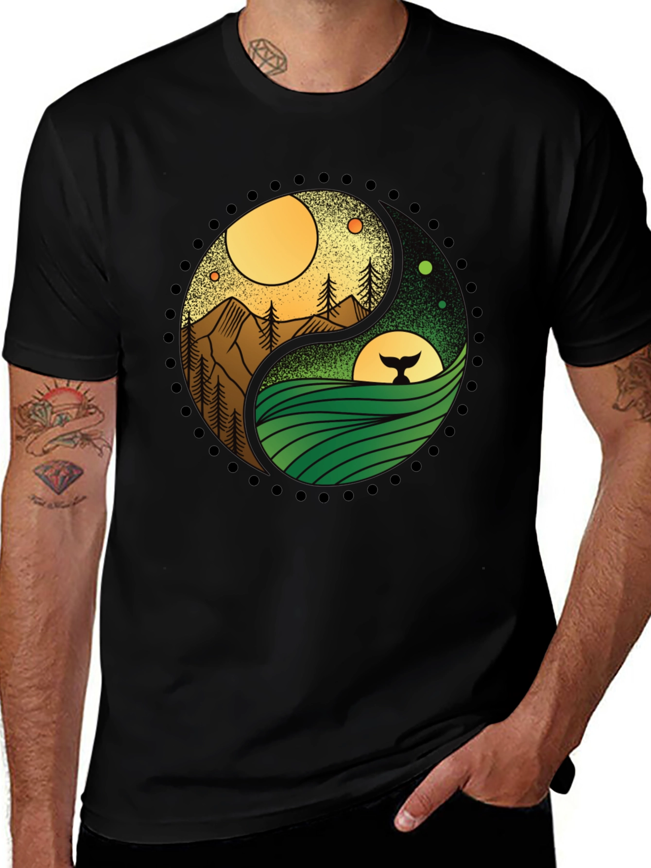Yin Yang Nature T-Shirt - Mountain & Ocean Design