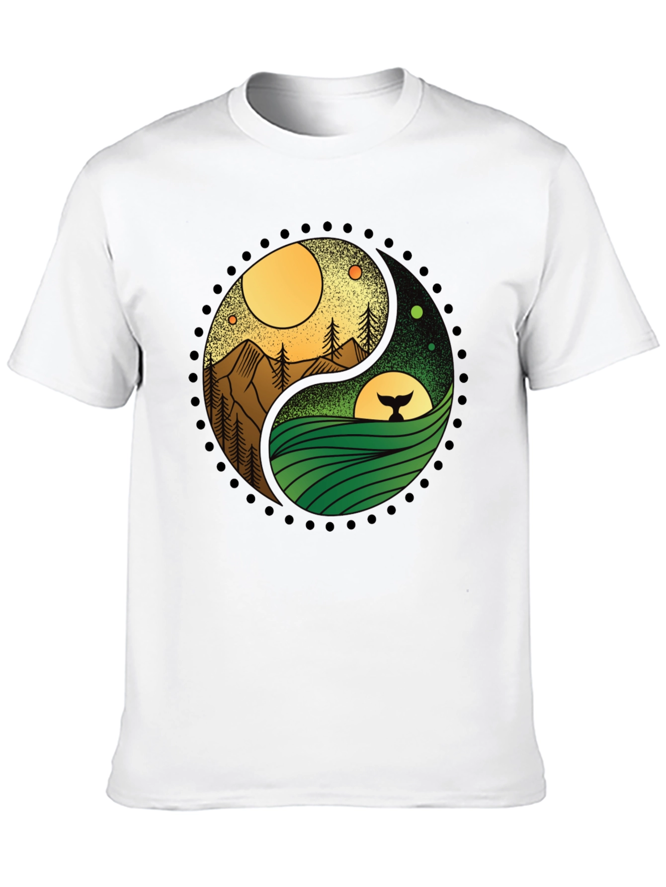 Yin Yang Nature T-Shirt - Mountain & Ocean Design