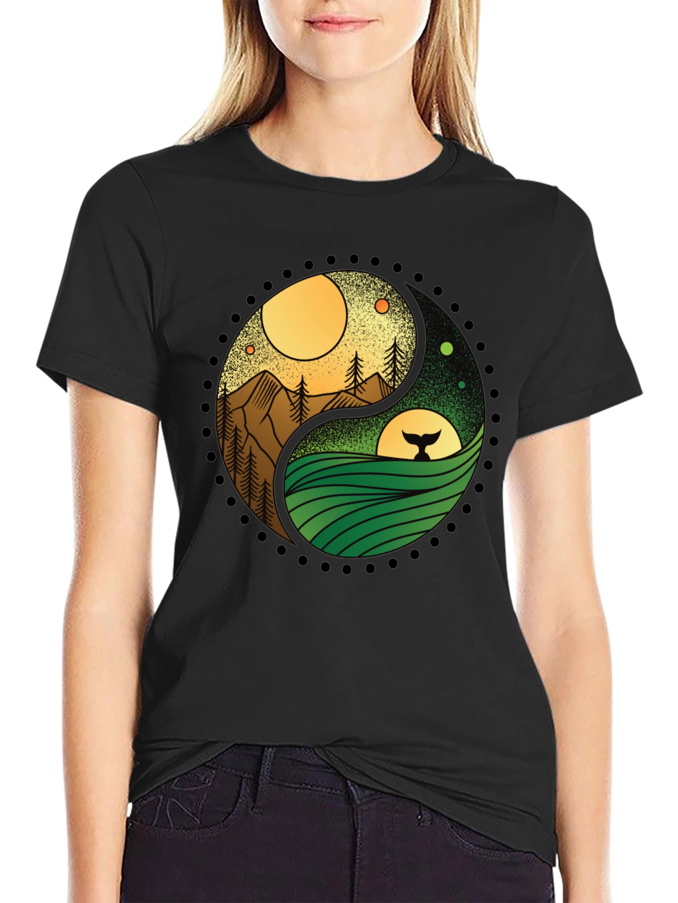 Yin Yang Nature T-Shirt - Mountain & Ocean Design