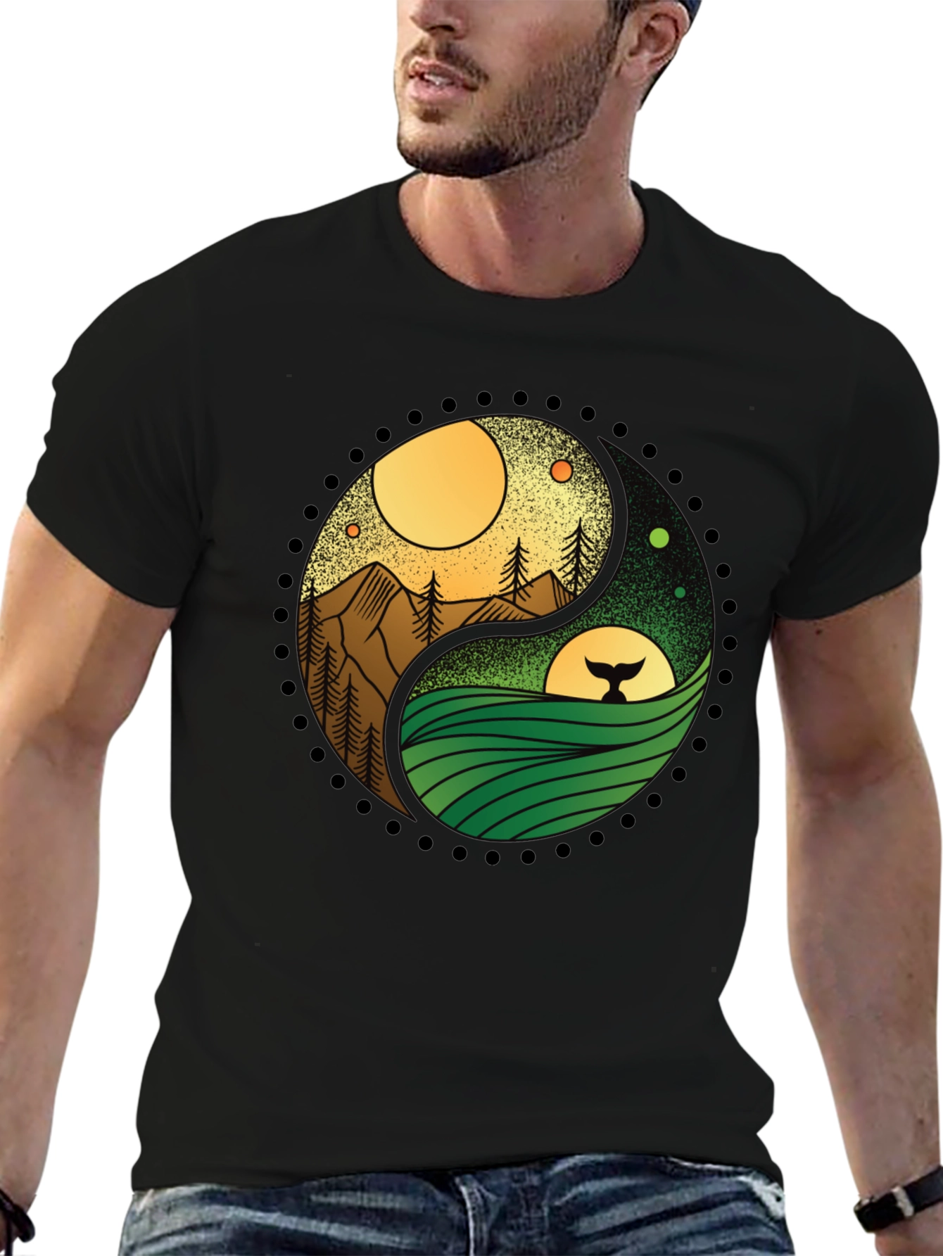 Yin Yang Nature T-Shirt - Mountain & Ocean Design