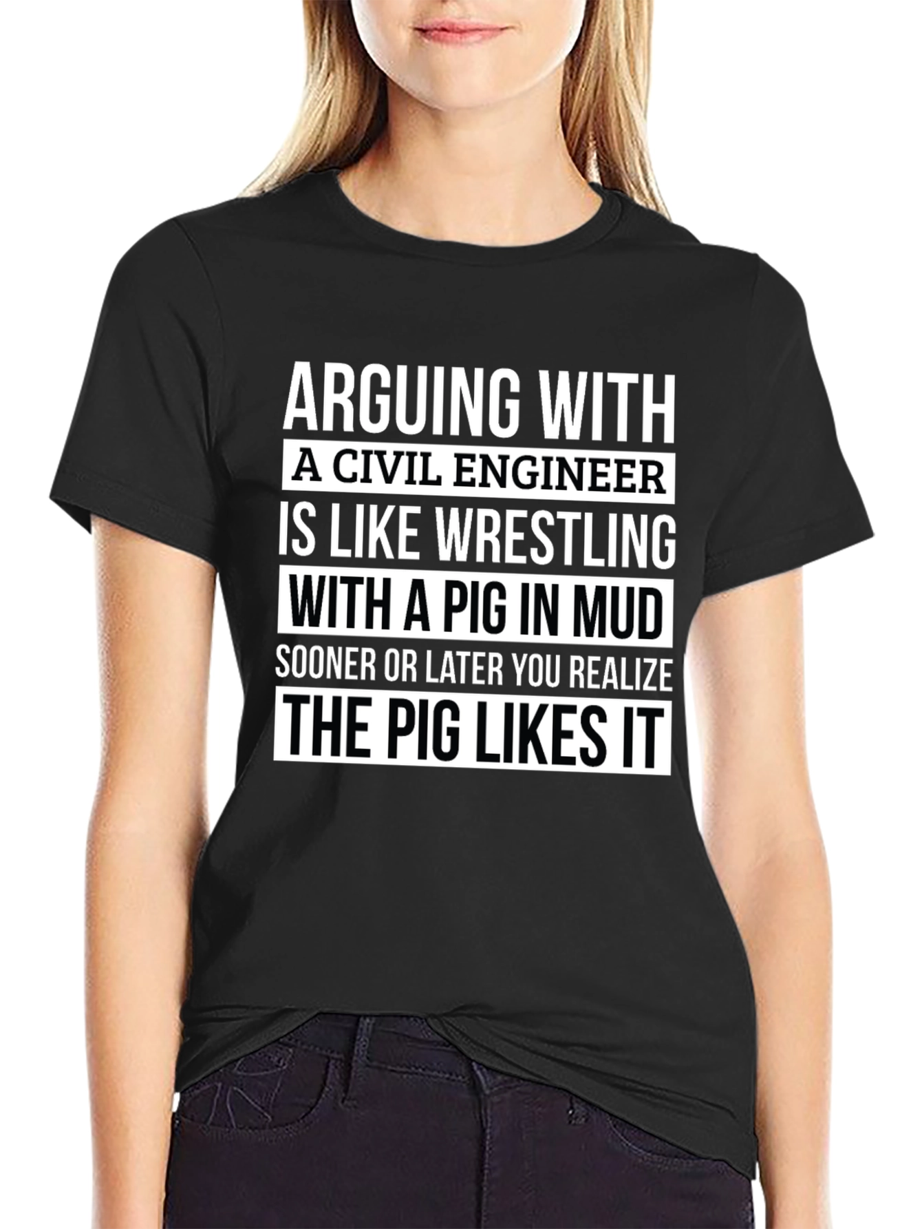 Civil Engineer Pig in Mud T-Shirt