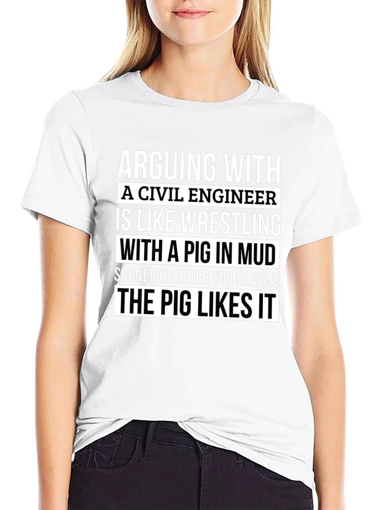 Civil Engineer Pig in Mud T-Shirt