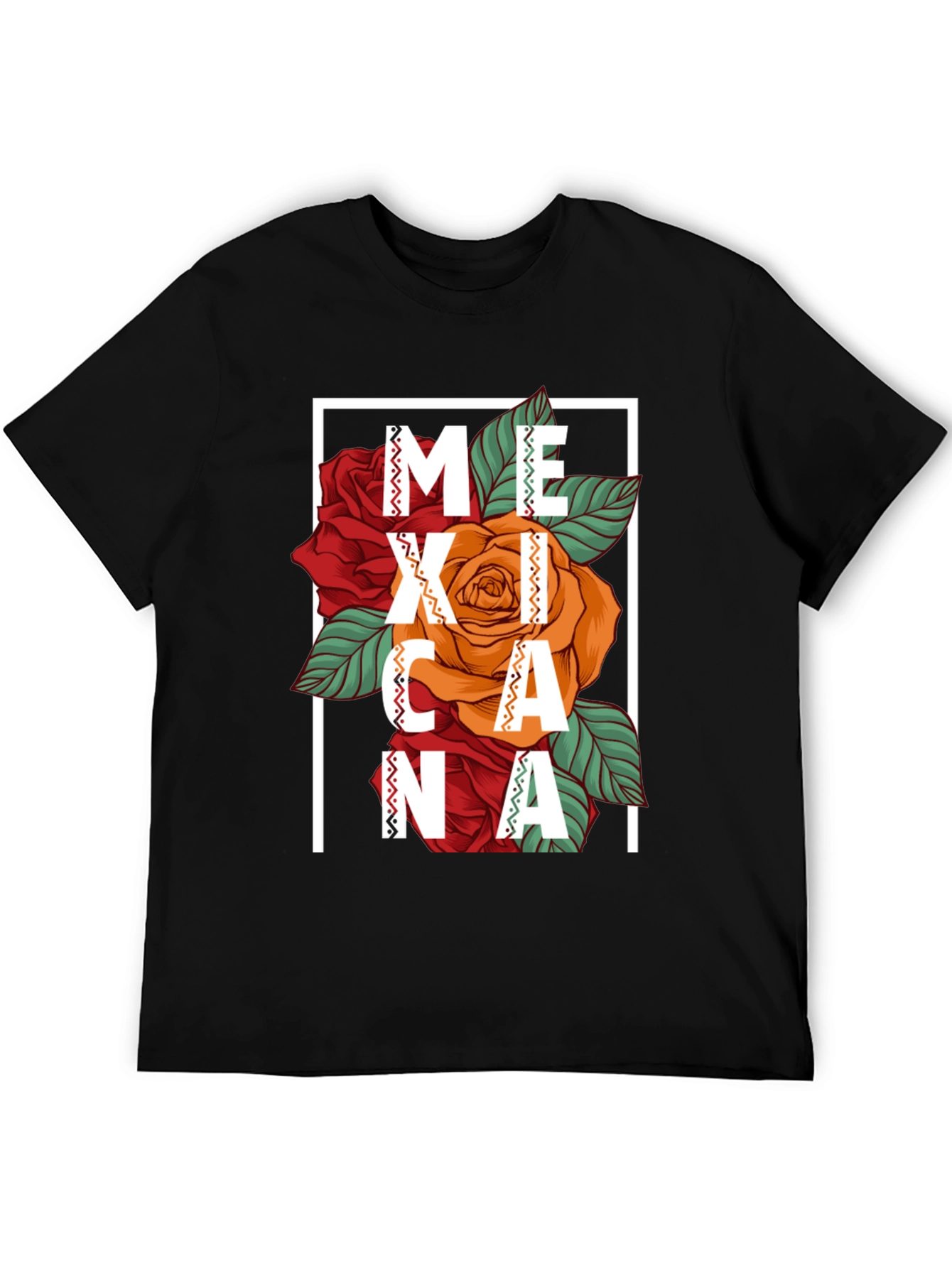 Mexicana Graphic T-Shirt - Floral Design Black