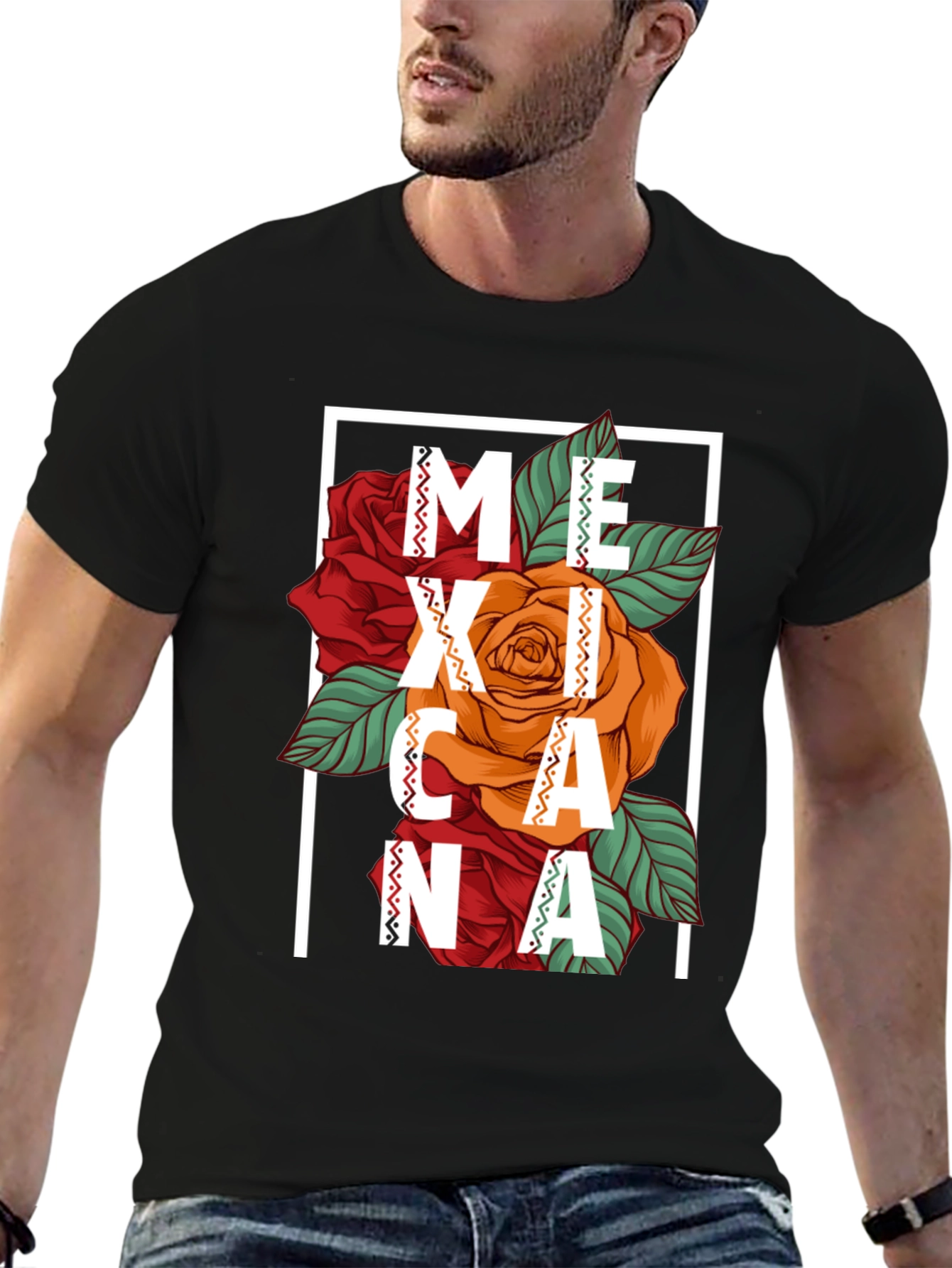 Mexicana Graphic T-Shirt - Floral Design Black