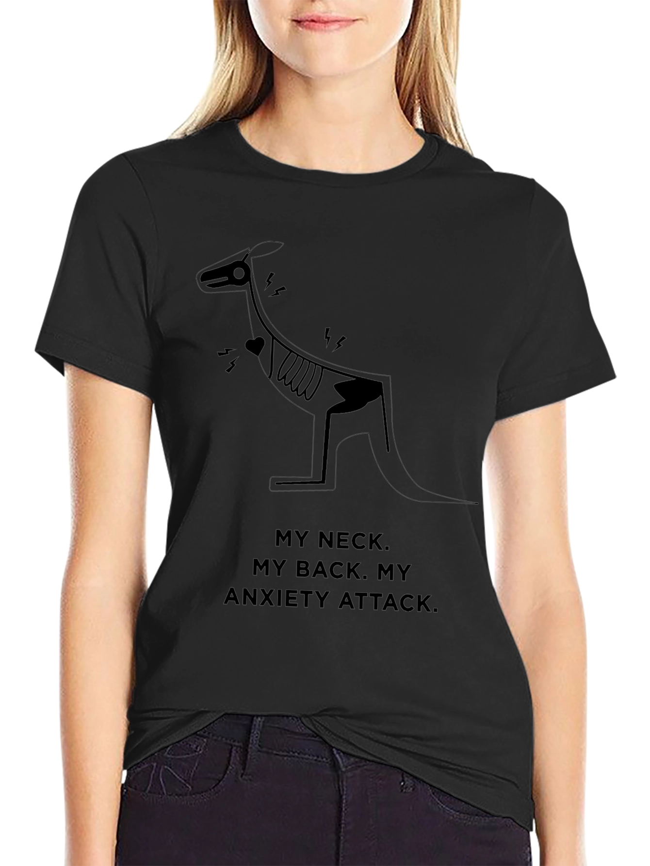 Anxiety Attack Kangaroo Black T-Shirt