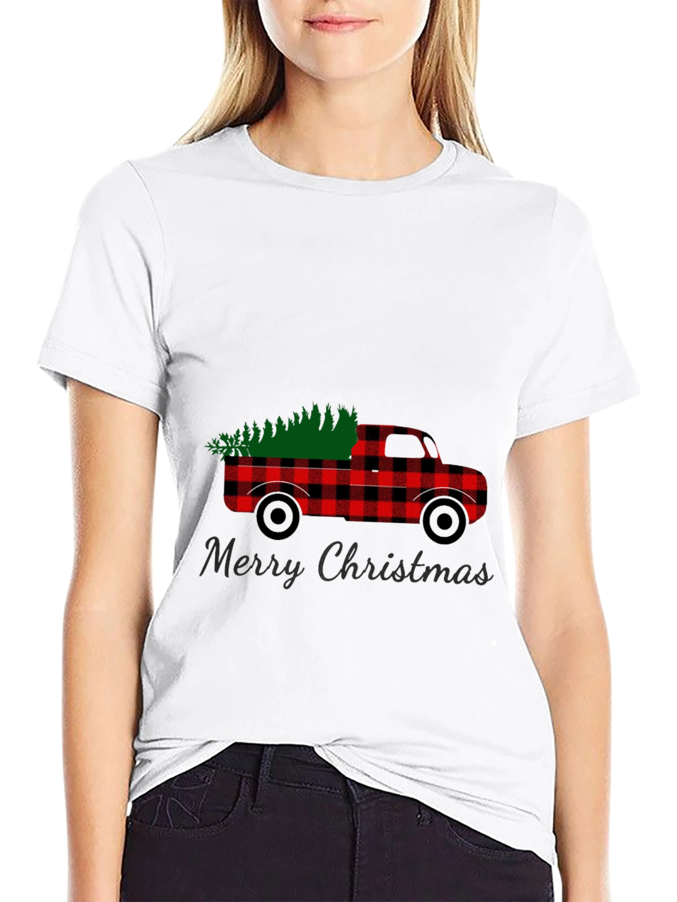 Merry Christmas Buffalo Plaid Truck T-Shirt