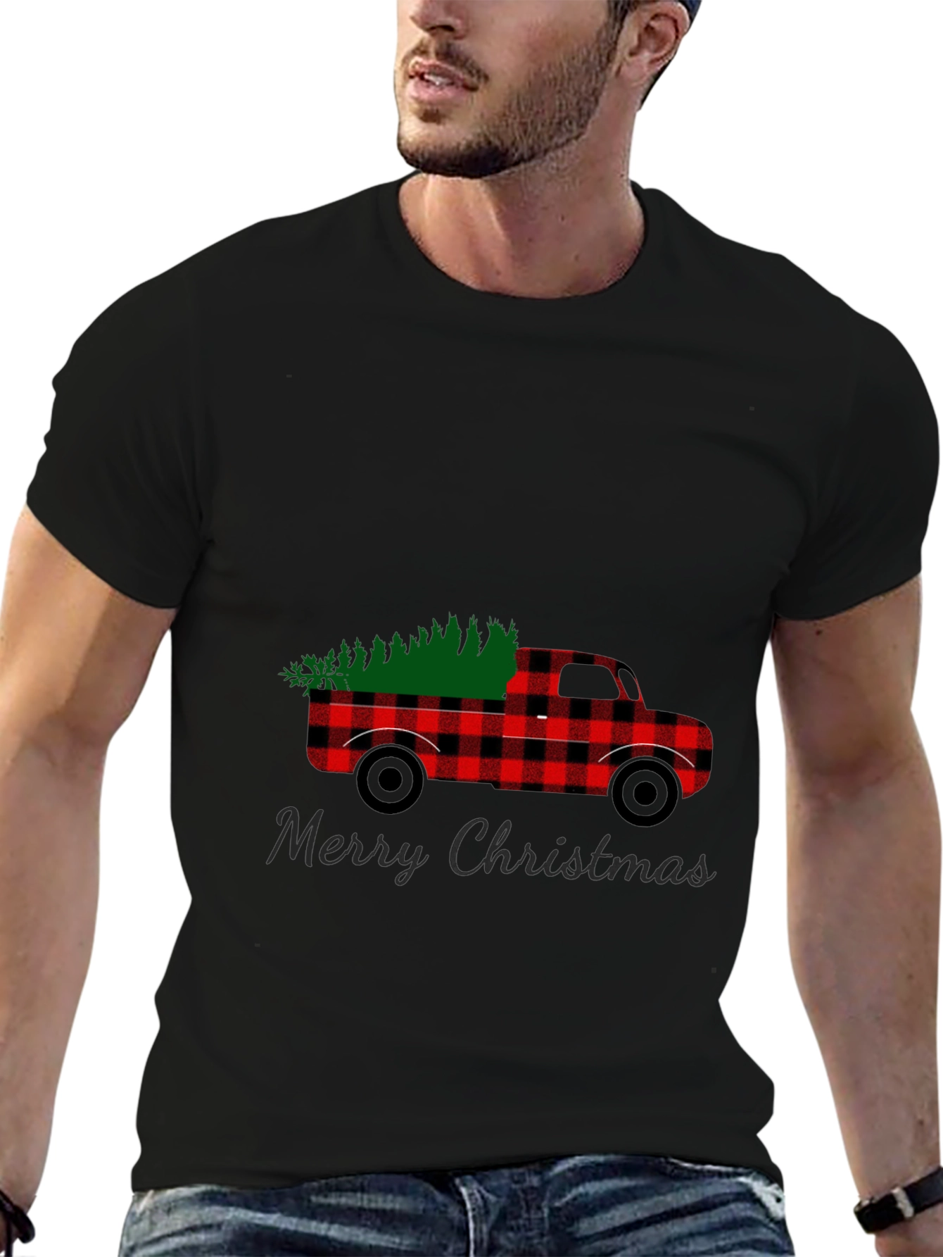 Merry Christmas Buffalo Plaid Truck T-Shirt