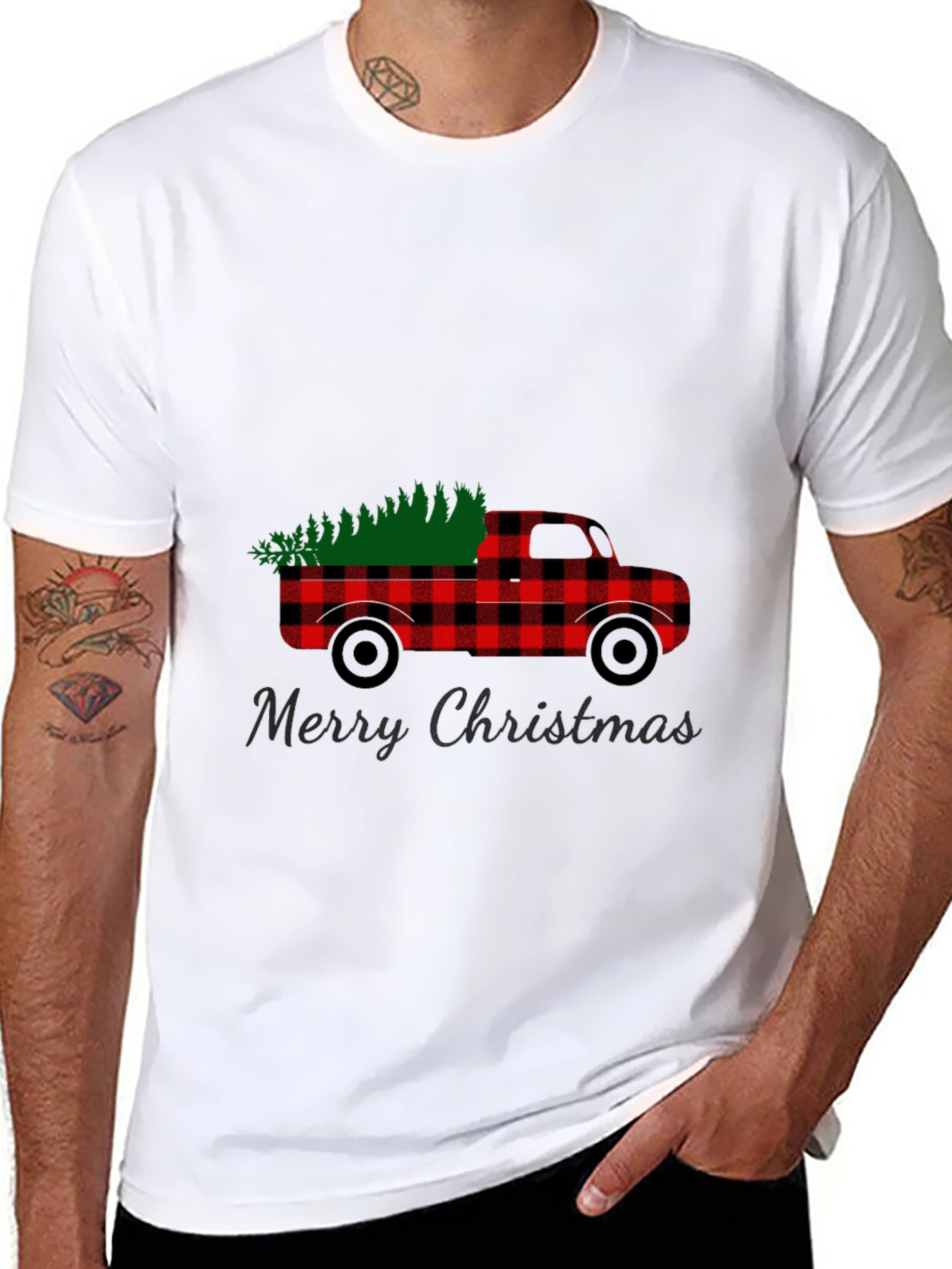 Merry Christmas Buffalo Plaid Truck T-Shirt