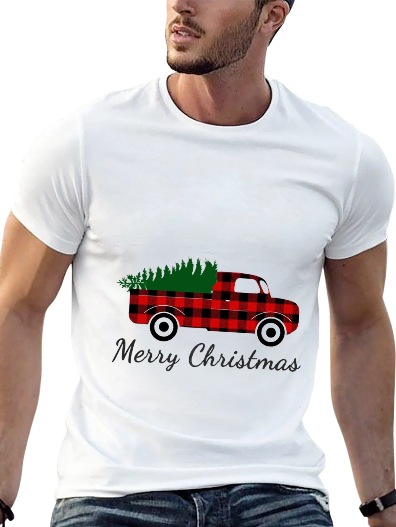 Merry Christmas Buffalo Plaid Truck T-Shirt