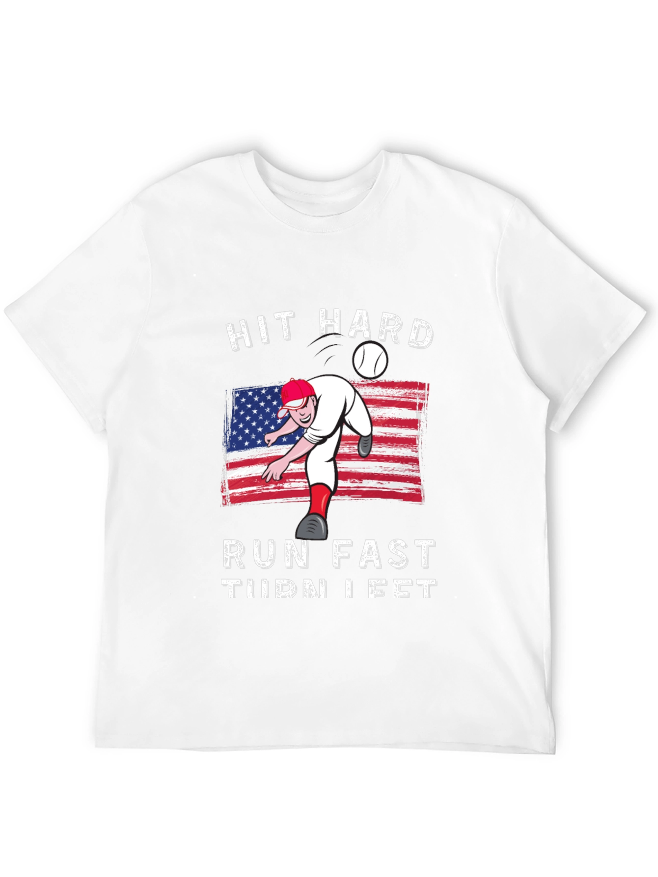 Hit Hard Run Fast Turn Left Baseball Graphic Tee