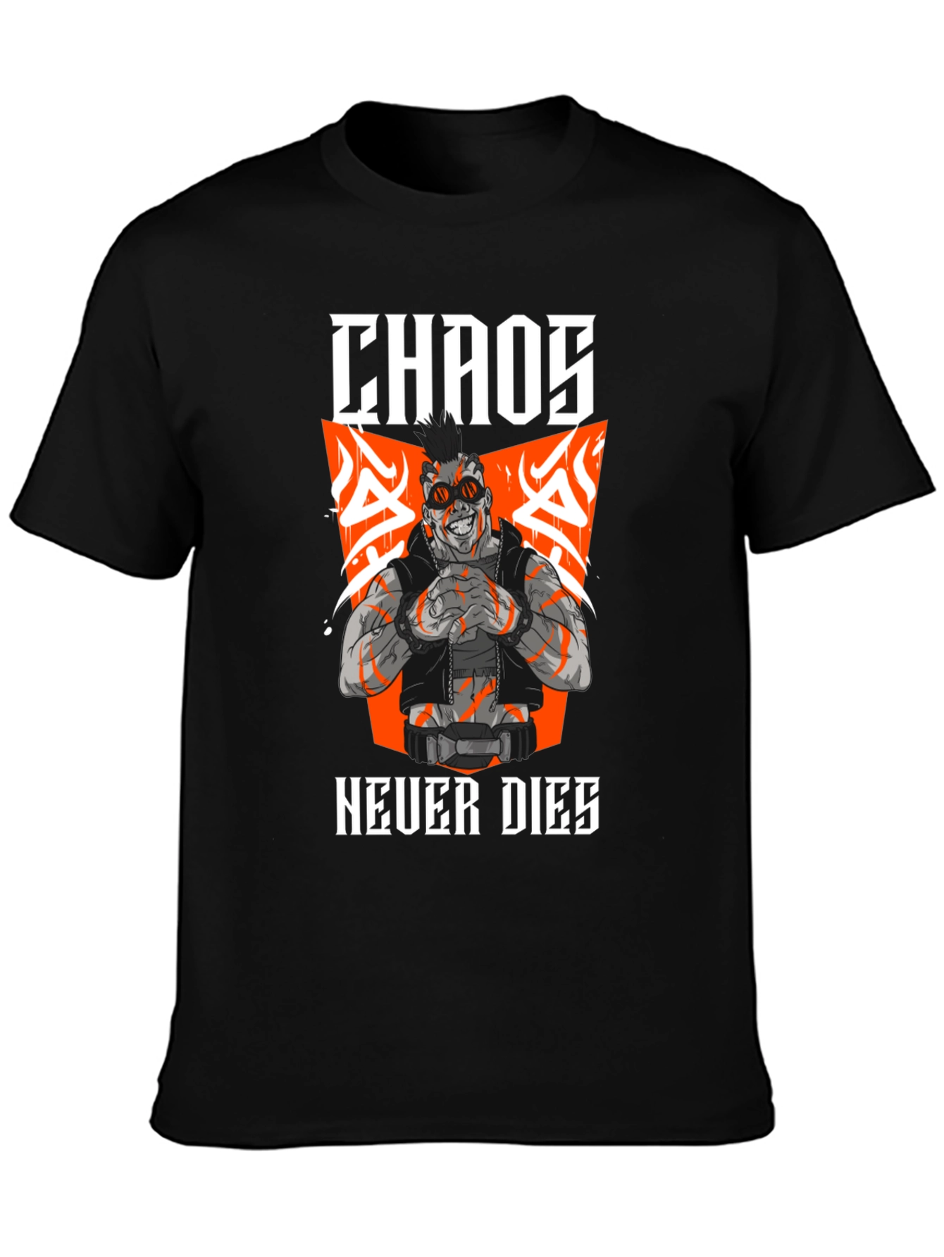 Chaos Never Dies Graphic Print Black T-Shirt