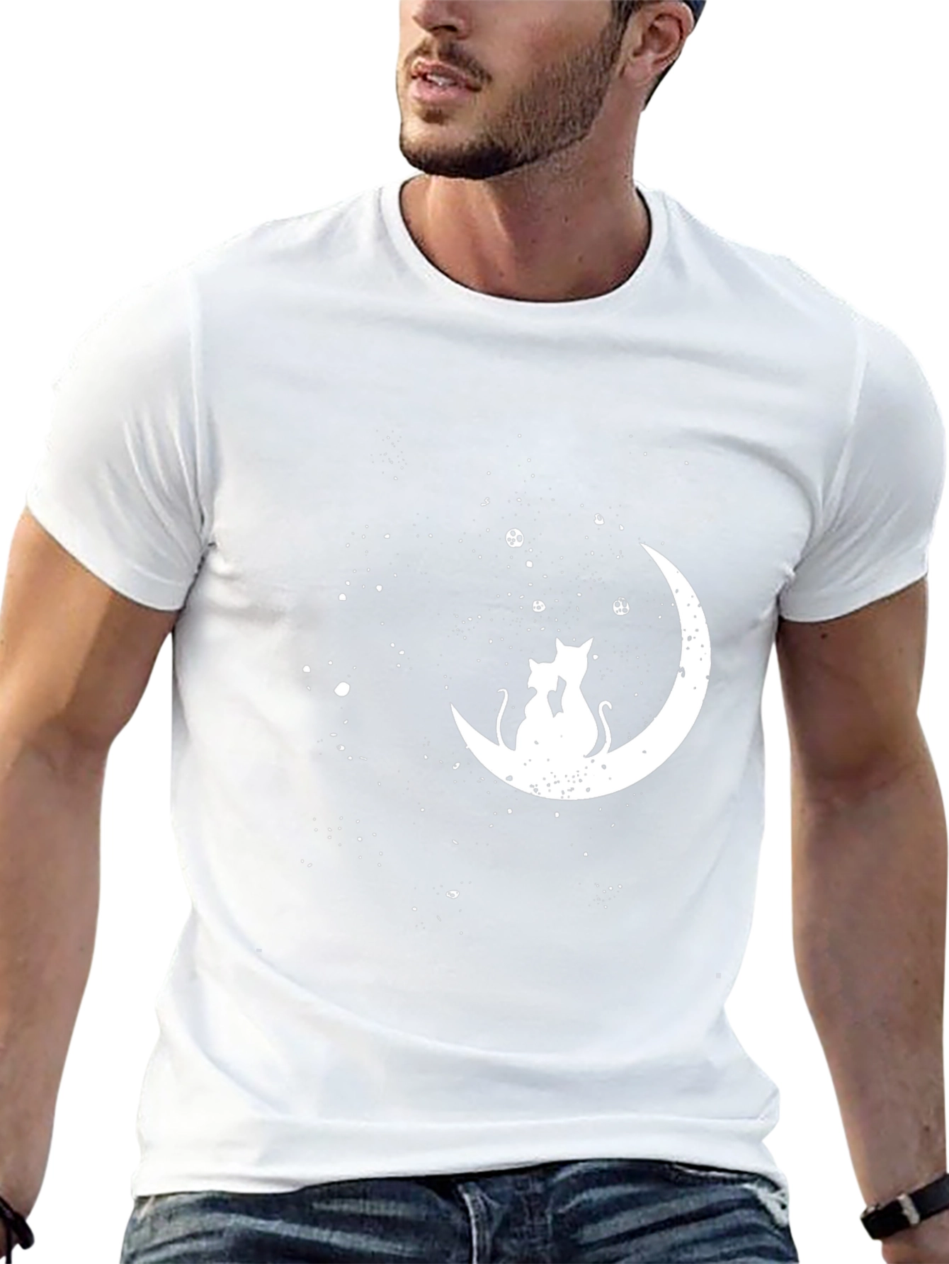 Cats on the Moon T-Shirt - Black Crew Neck