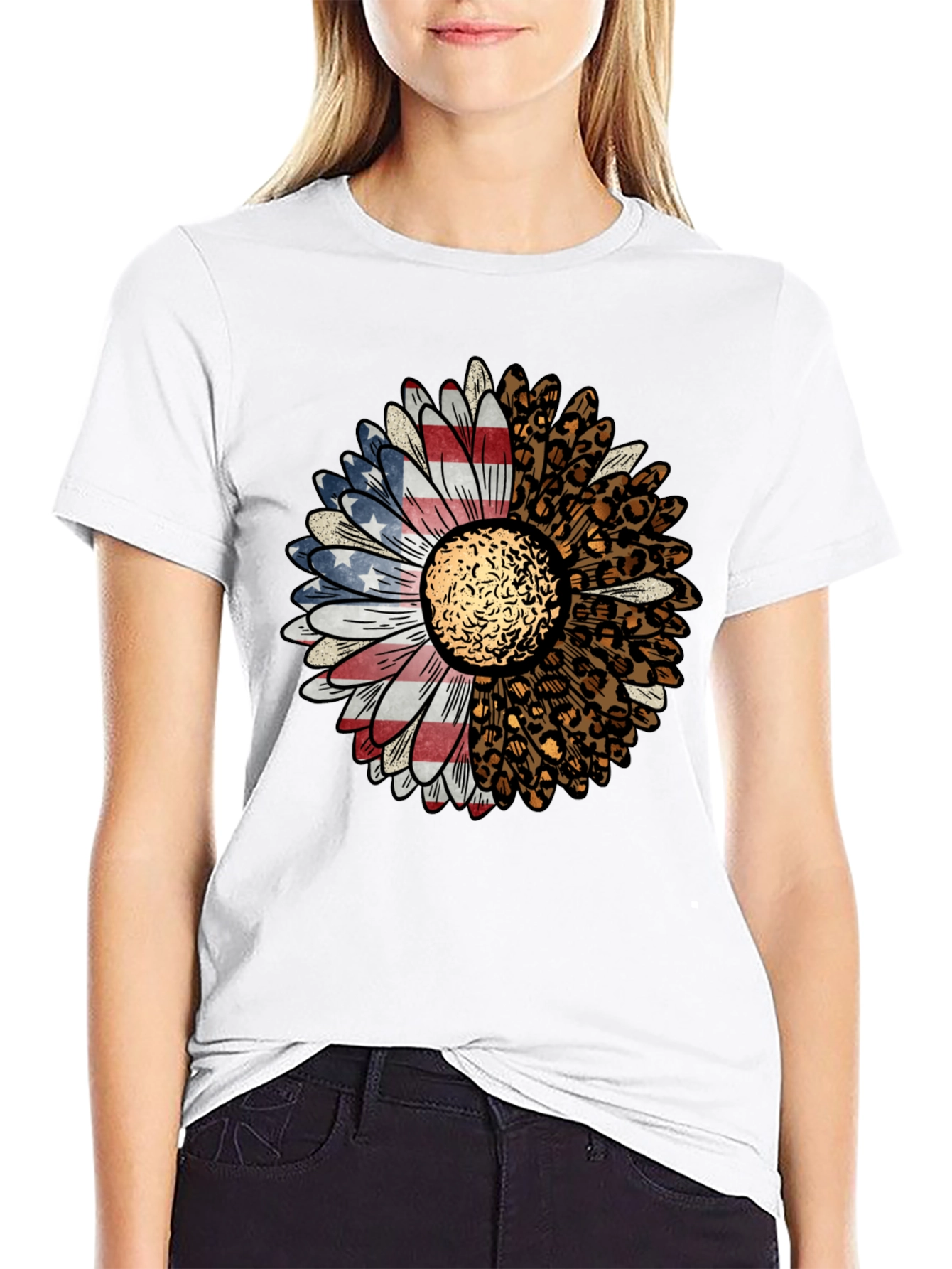 American Flag Leopard Sunflower Graphic Tee