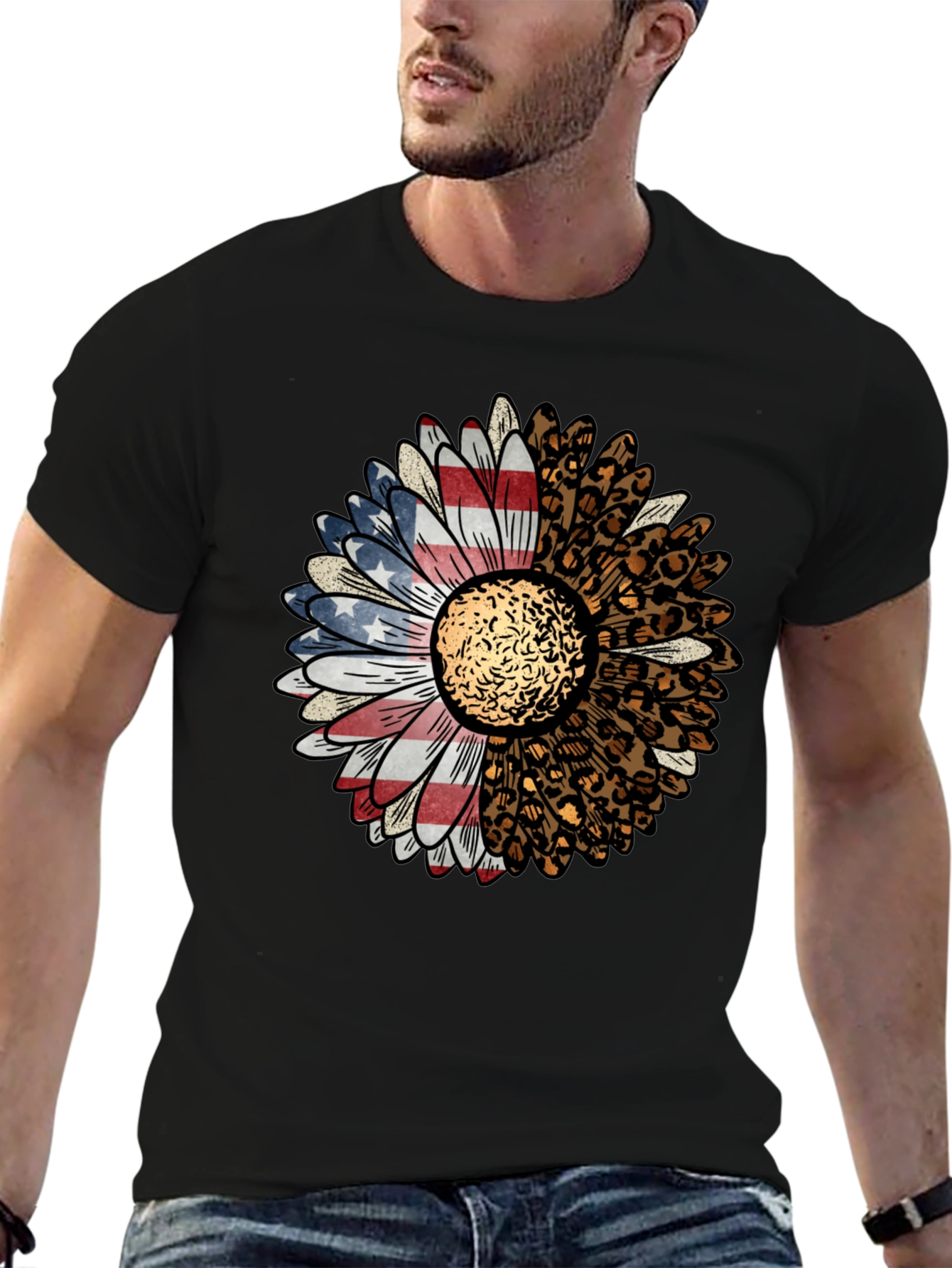American Flag Leopard Sunflower Graphic Tee