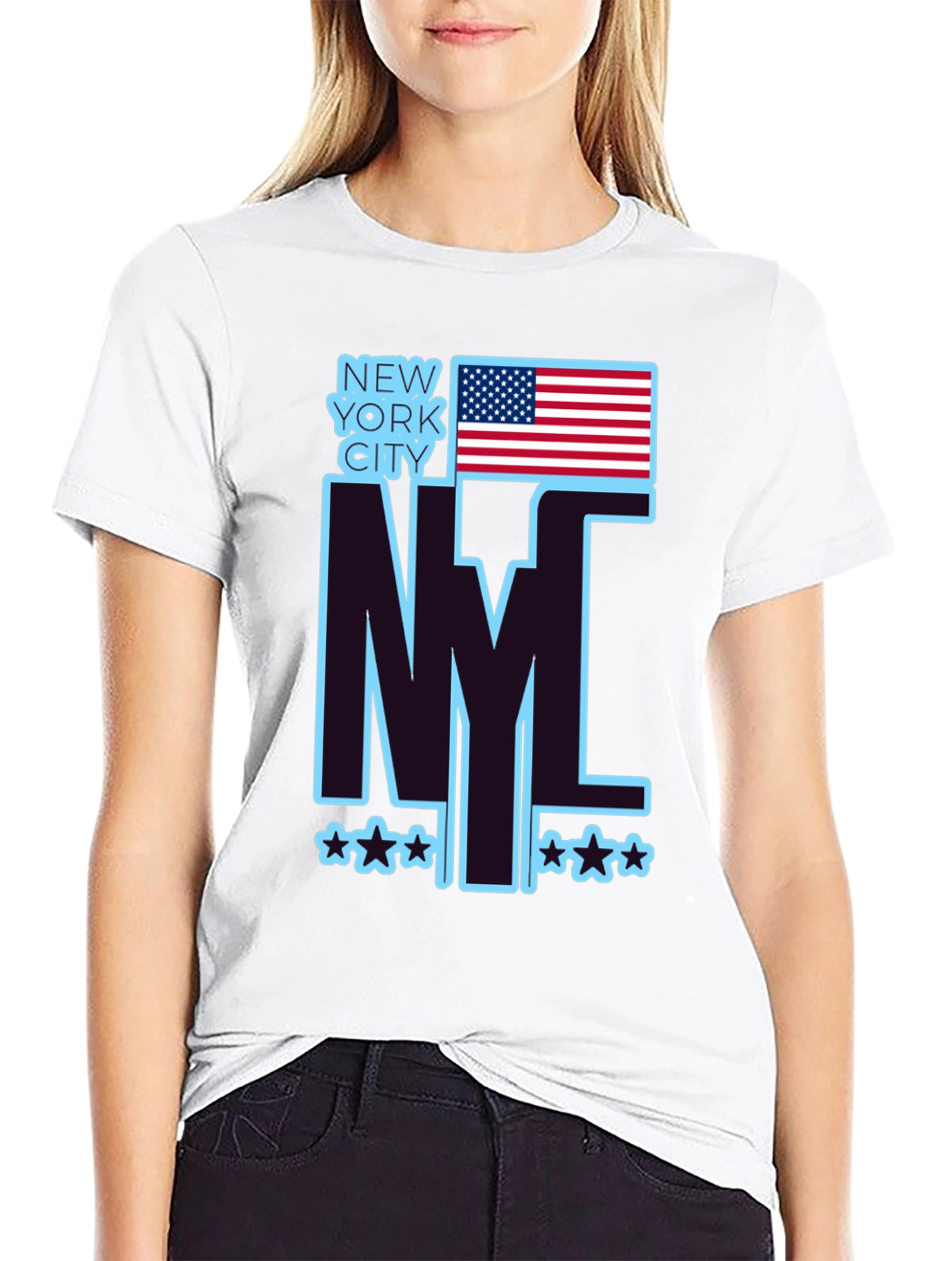 NYC USA Flag Graphic Tee - Black Casual T-Shirt