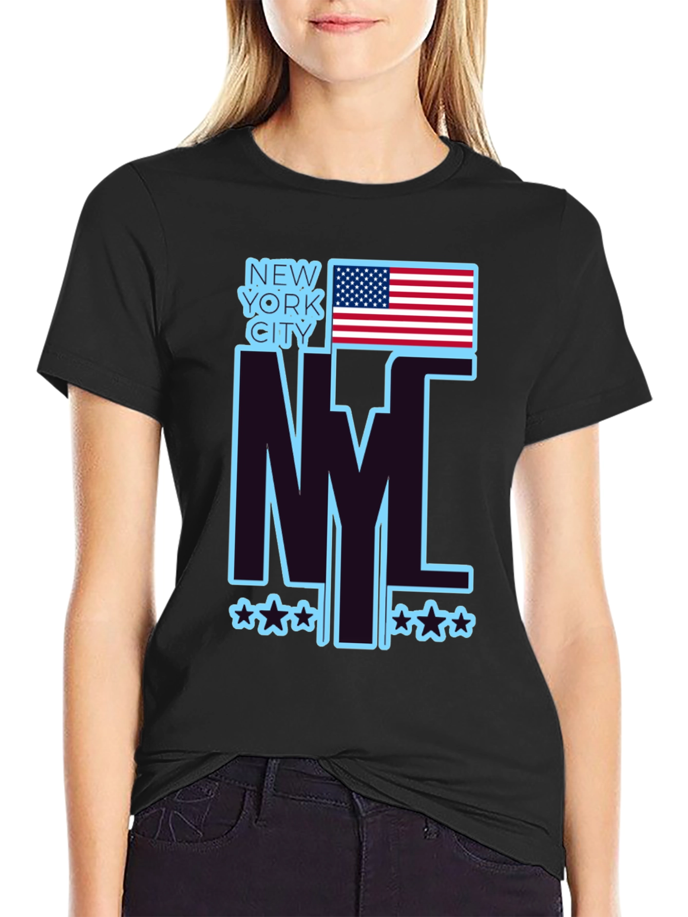 NYC USA Flag Graphic Tee - Black Casual T-Shirt
