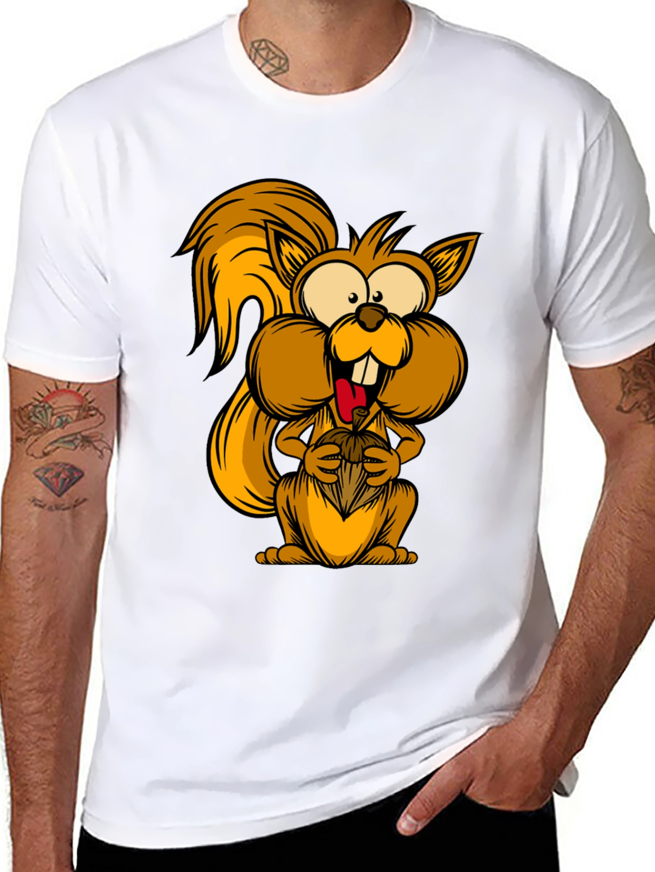 Funny Squirrel Graphic Tee - Black Cotton T-Shirt