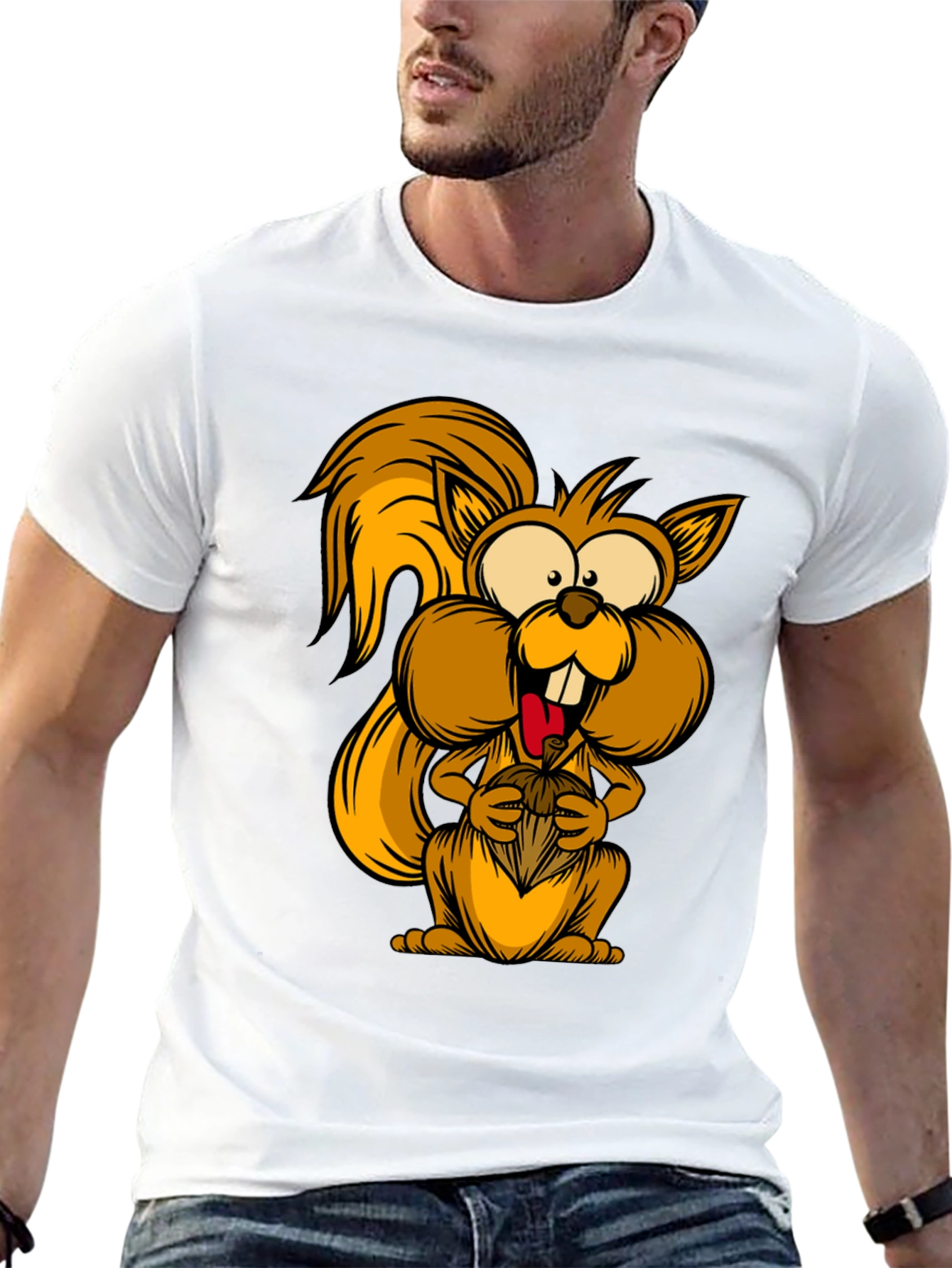 Funny Squirrel Graphic Tee - Black Cotton T-Shirt