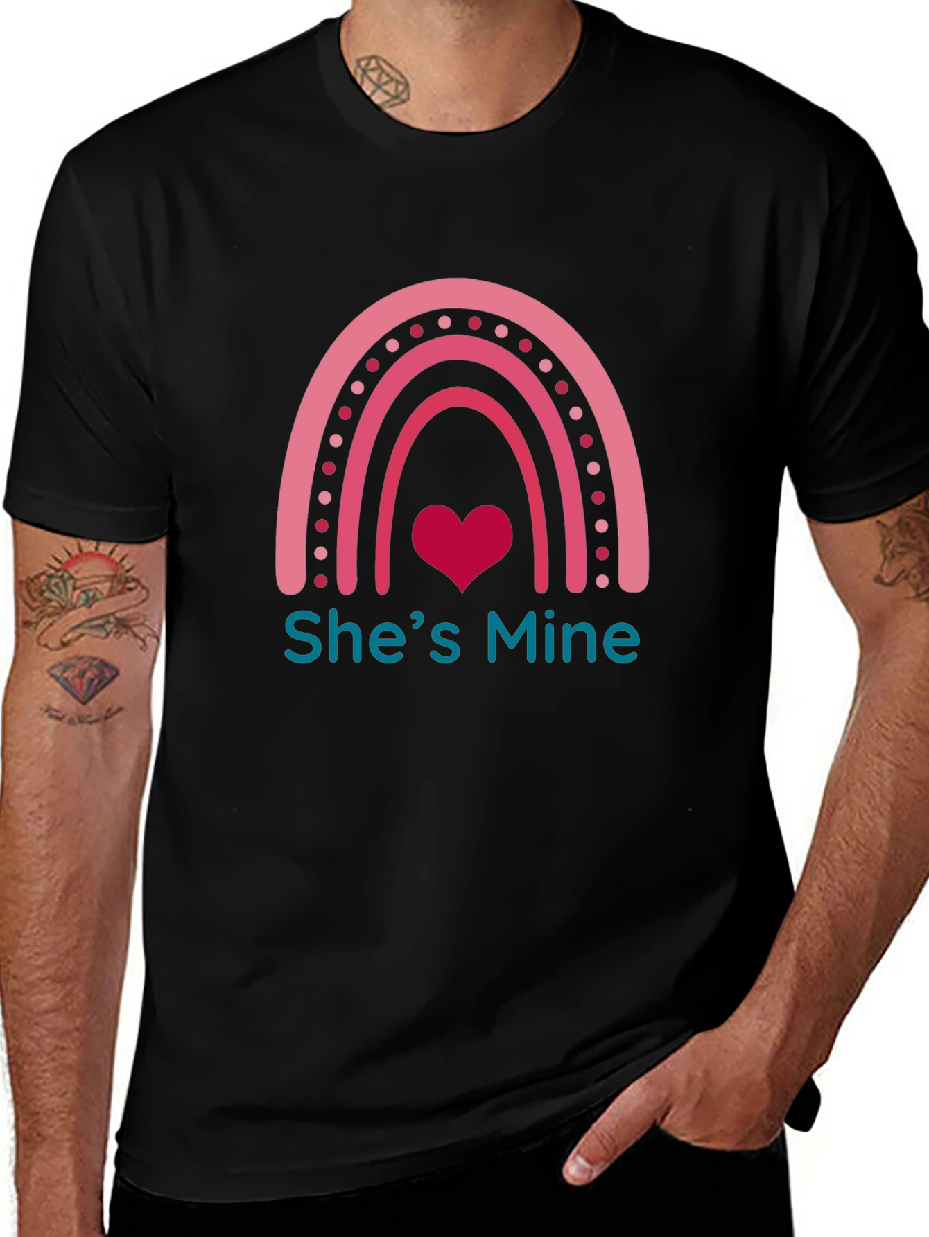 Shes Mine Graphic Tee - Romantic Rainbow Heart