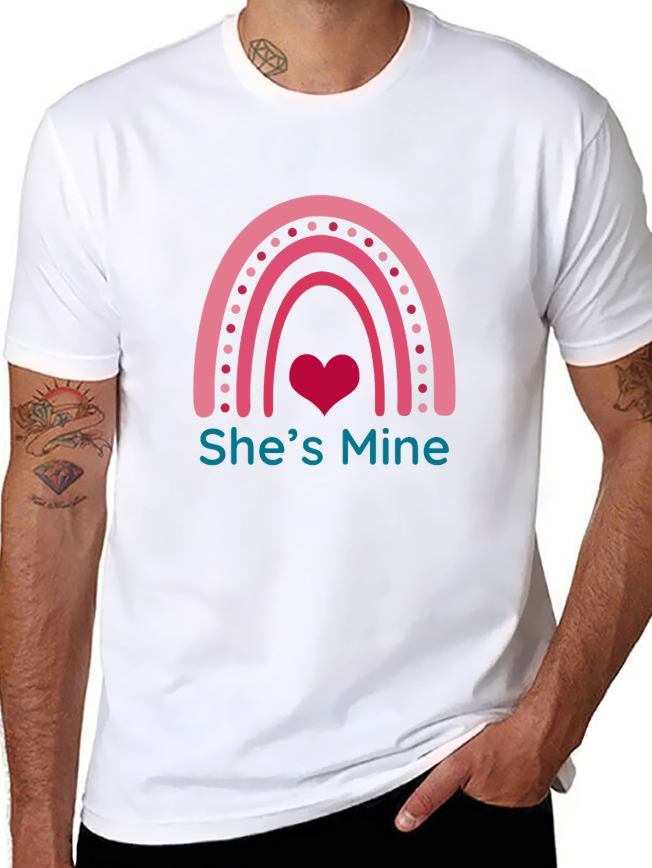 Shes Mine Graphic Tee - Romantic Rainbow Heart