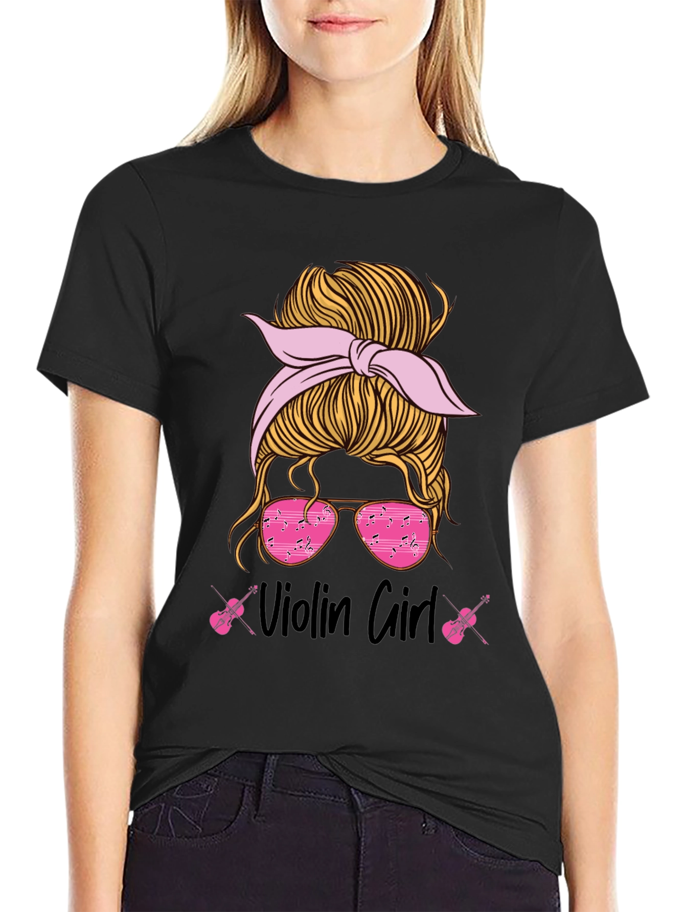 Violin Girl Messy Bun T-Shirt Music Lover Tee