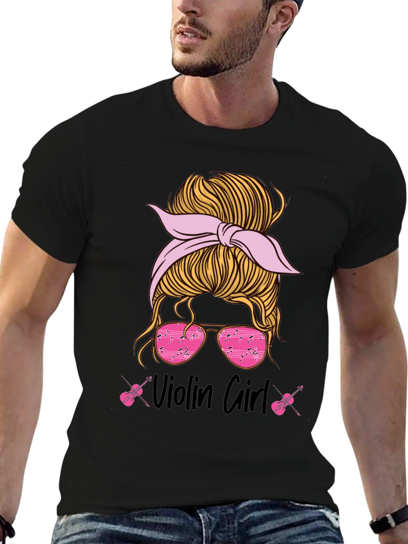 Violin Girl Messy Bun T-Shirt Music Lover Tee