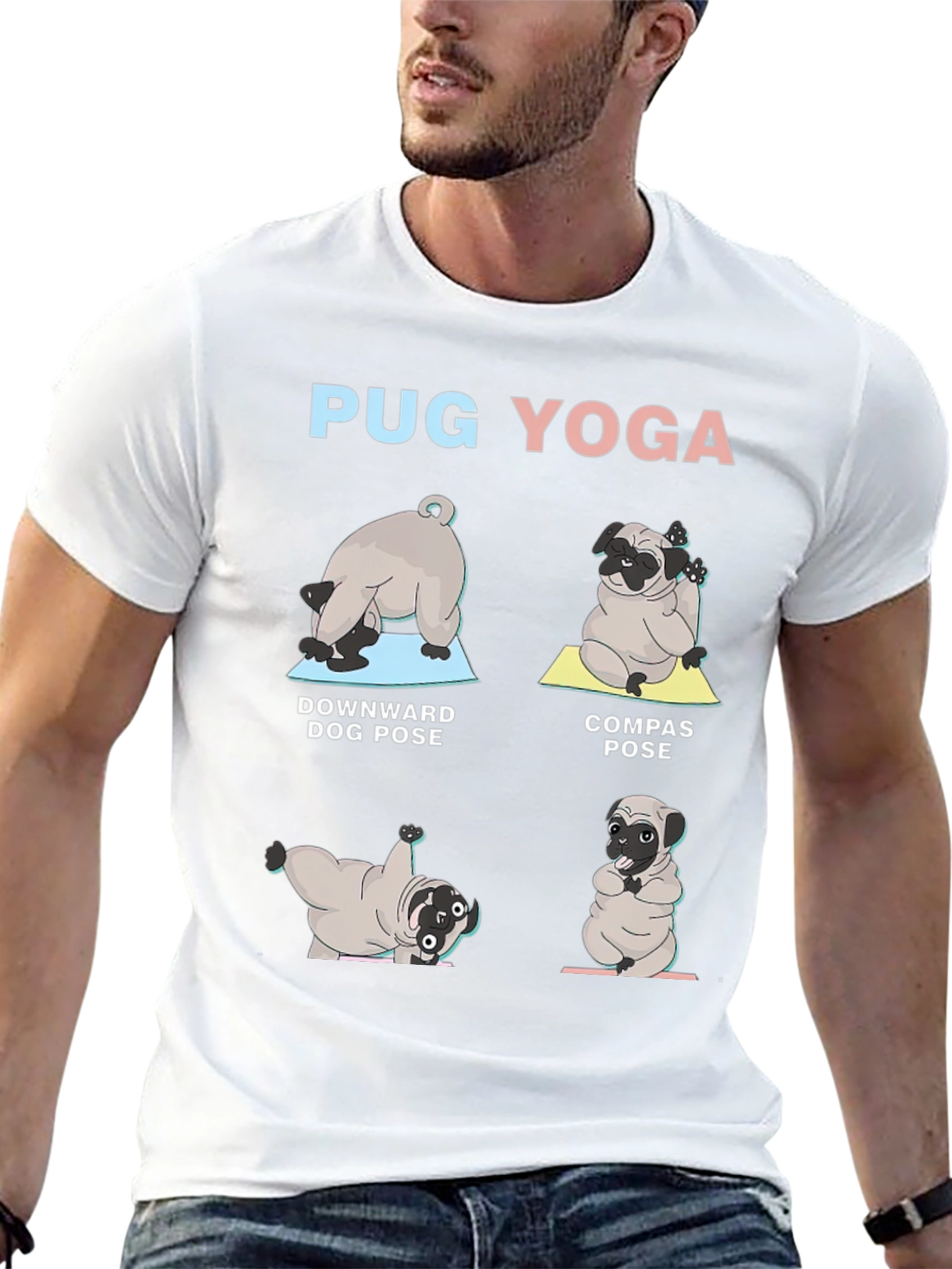 Pug Yoga T-Shirt - Downward Dog Compass Pose