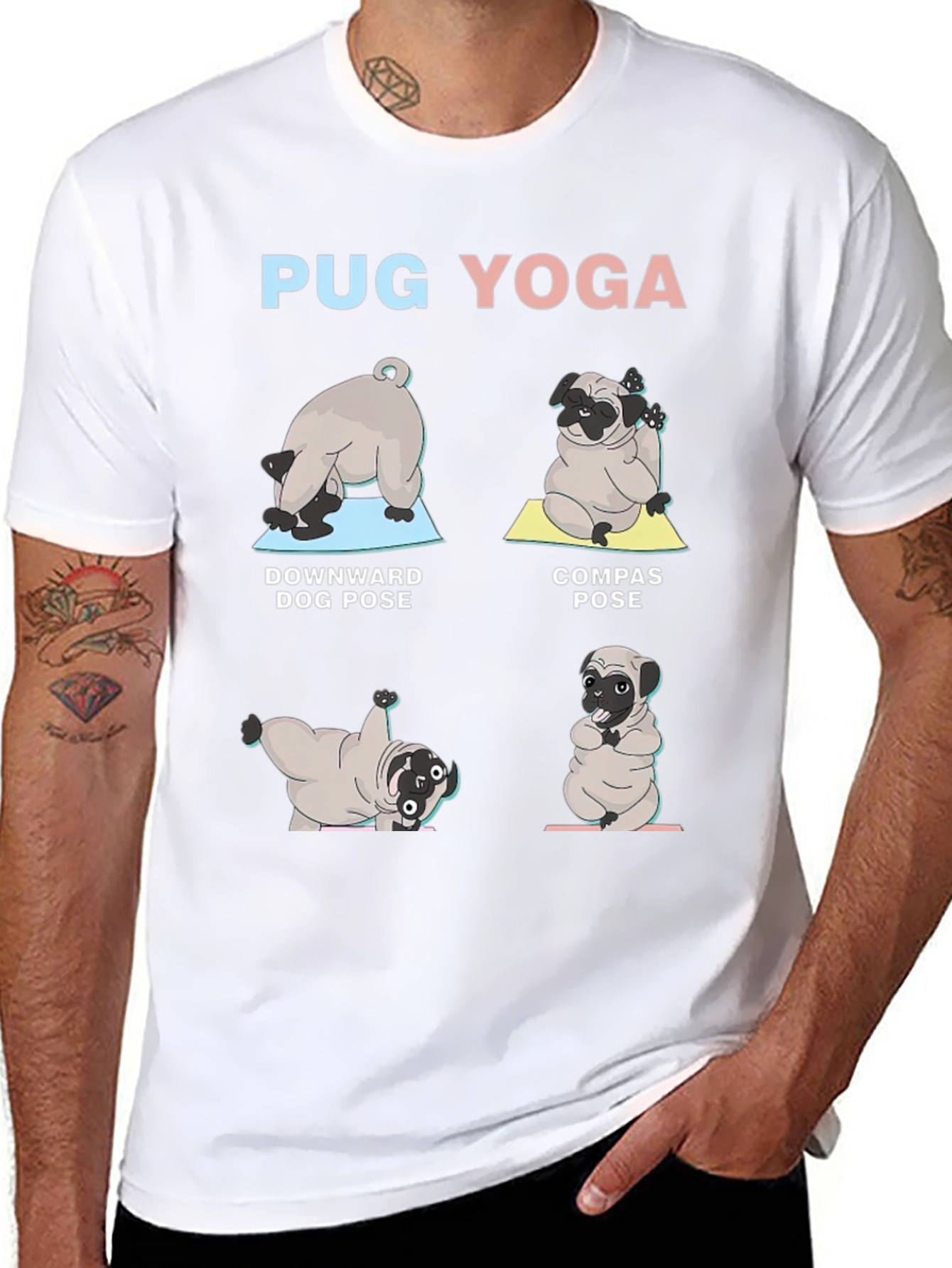 Pug Yoga T-Shirt - Downward Dog Compass Pose