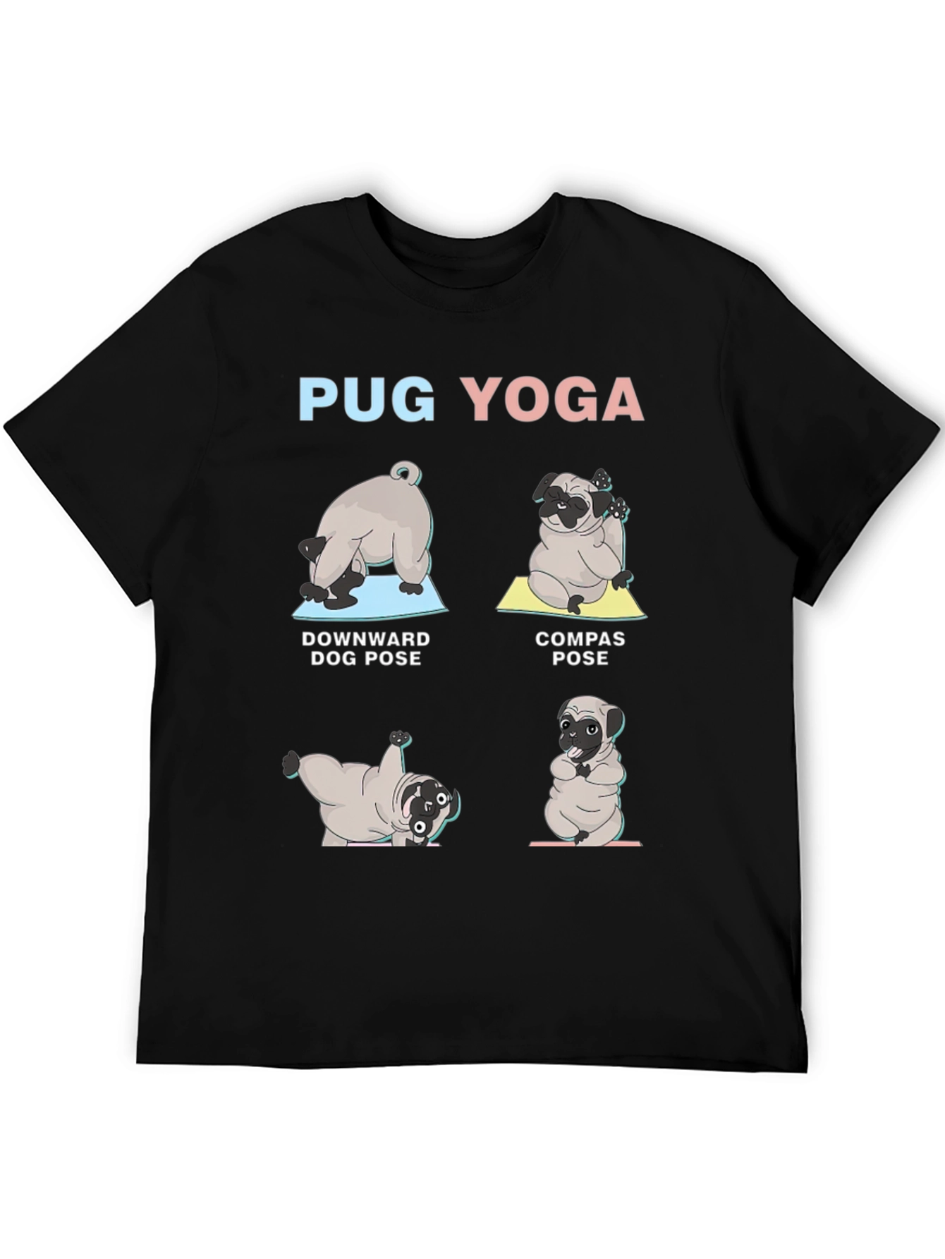 Pug Yoga T-Shirt - Downward Dog Compass Pose