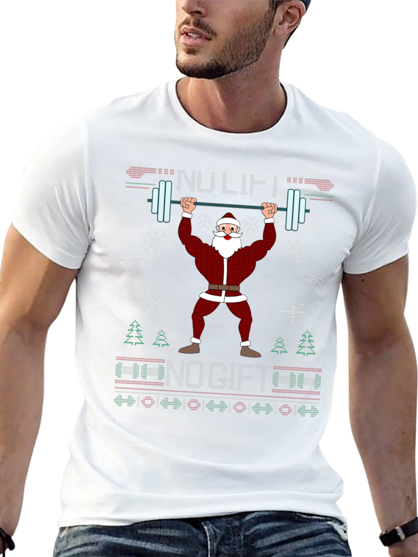 Funny Santa Weightlifting Ugly Christmas Sweater T-Shirt