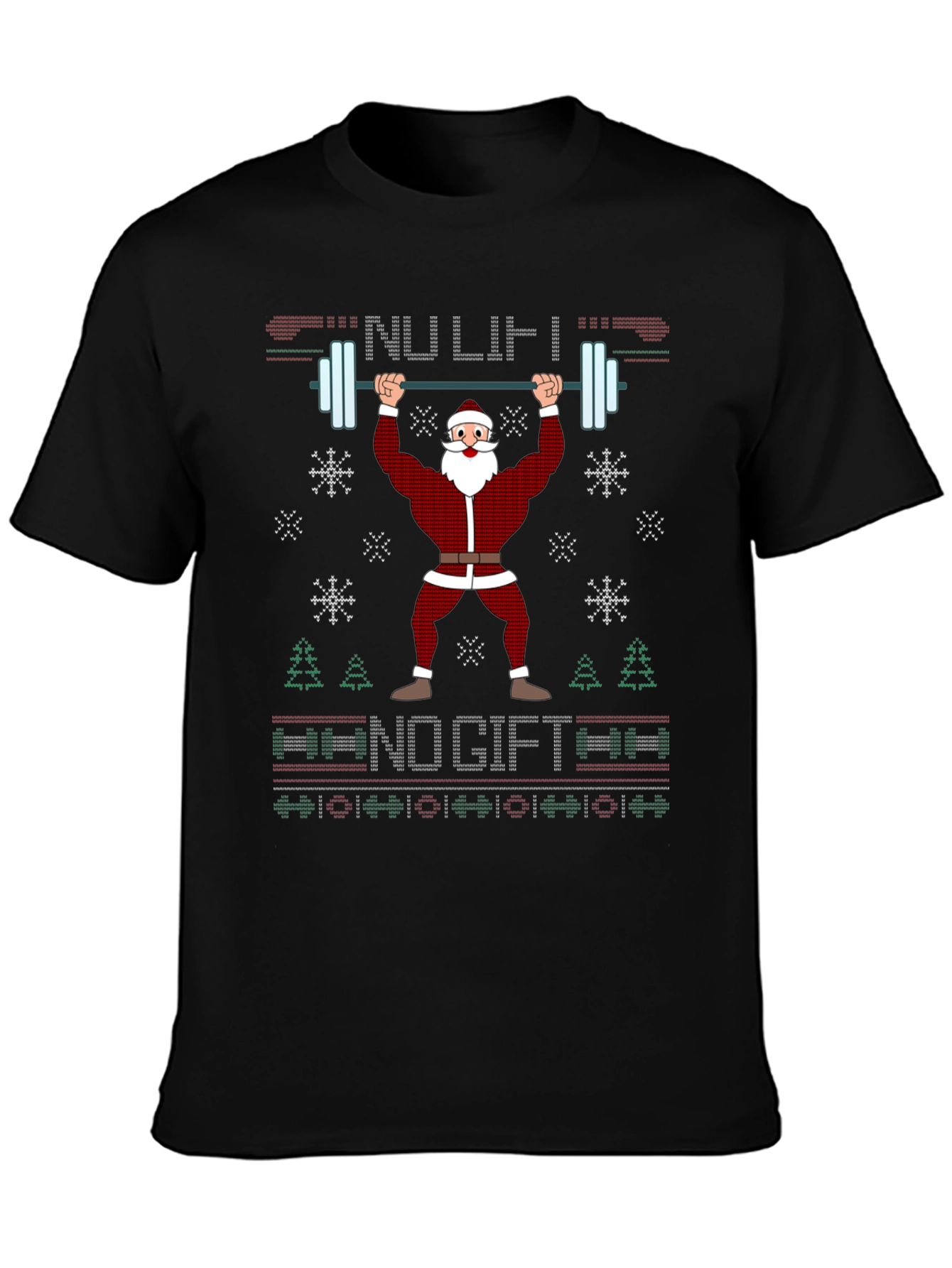Funny Santa Weightlifting Ugly Christmas Sweater T-Shirt