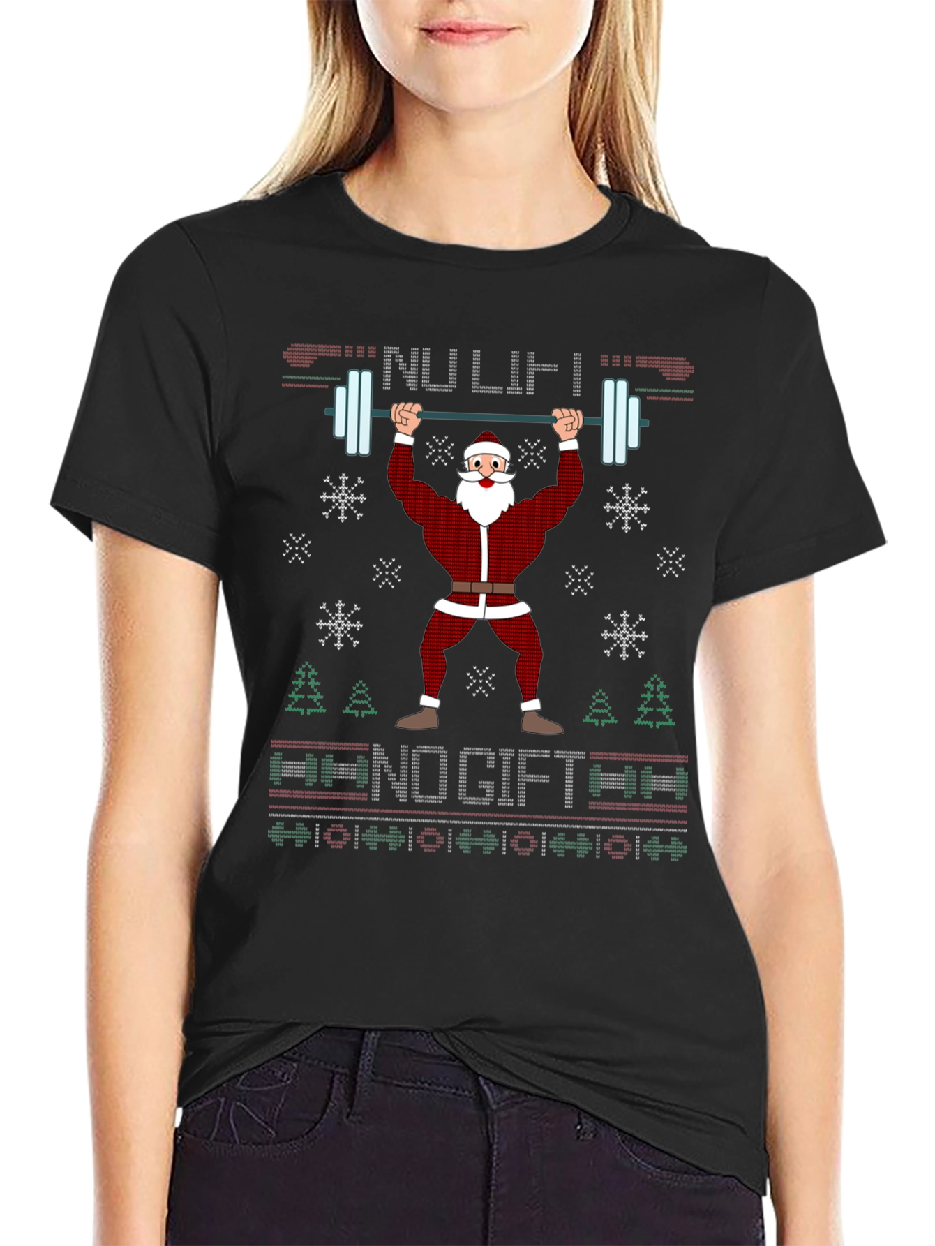Funny Santa Weightlifting Ugly Christmas Sweater T-Shirt