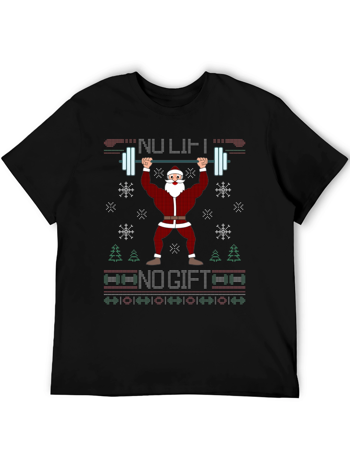 Funny Santa Weightlifting Ugly Christmas Sweater T-Shirt