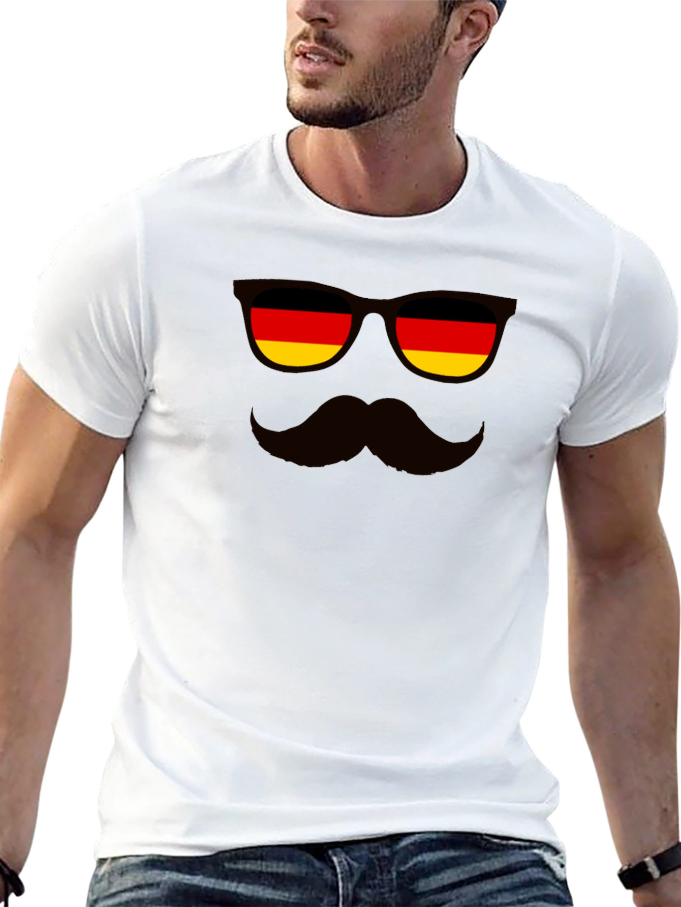 German Flag Sunglasses & Mustache Black T-Shirt