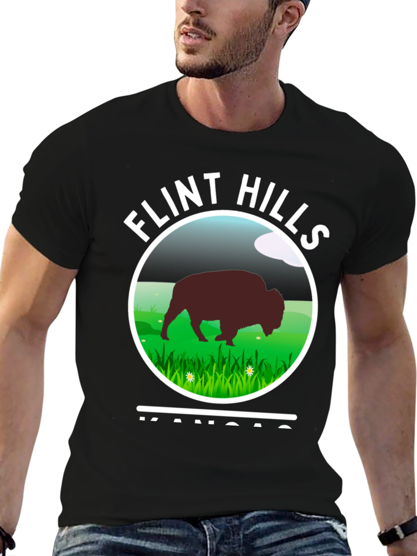 Flint Hills Kansas Graphic T-Shirt - Bison Design