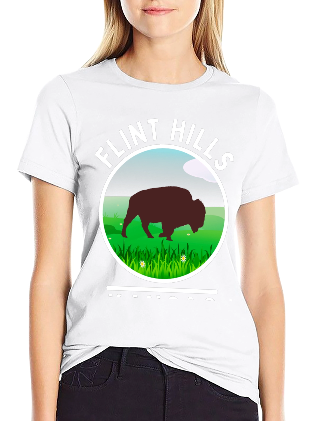 Flint Hills Kansas Graphic T-Shirt - Bison Design